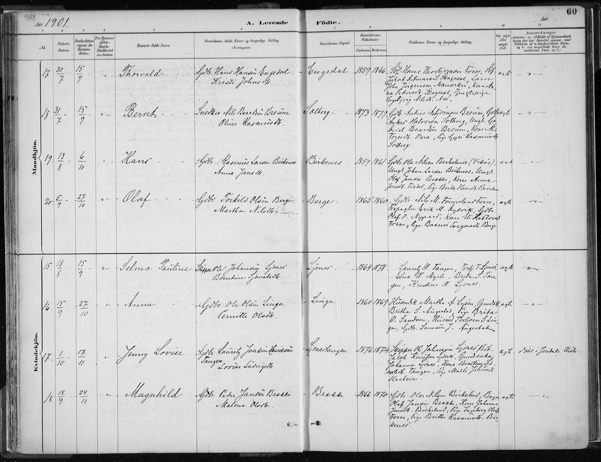 Strandebarm sokneprestembete, AV/SAB-A-78401/H/Haa: Parish register (official) no. B  1, 1886-1908, p. 60