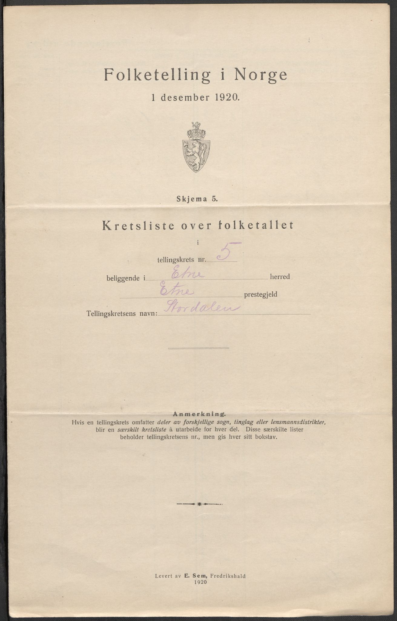 SAB, 1920 census for Etne, 1920, p. 16