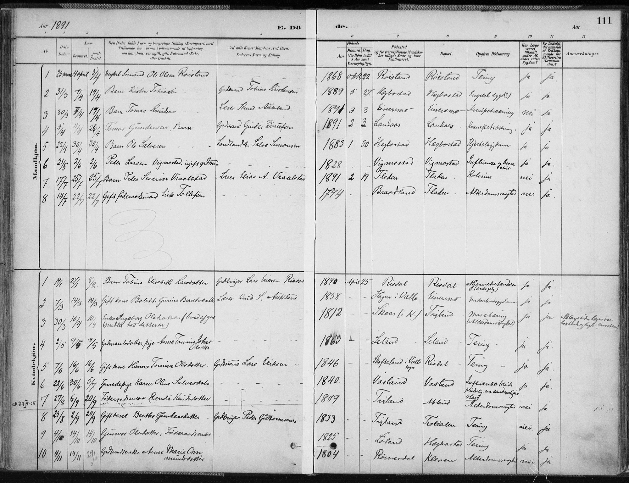 Nord-Audnedal sokneprestkontor, AV/SAK-1111-0032/F/Fa/Fab/L0003: Parish register (official) no. A 3, 1882-1900, p. 111