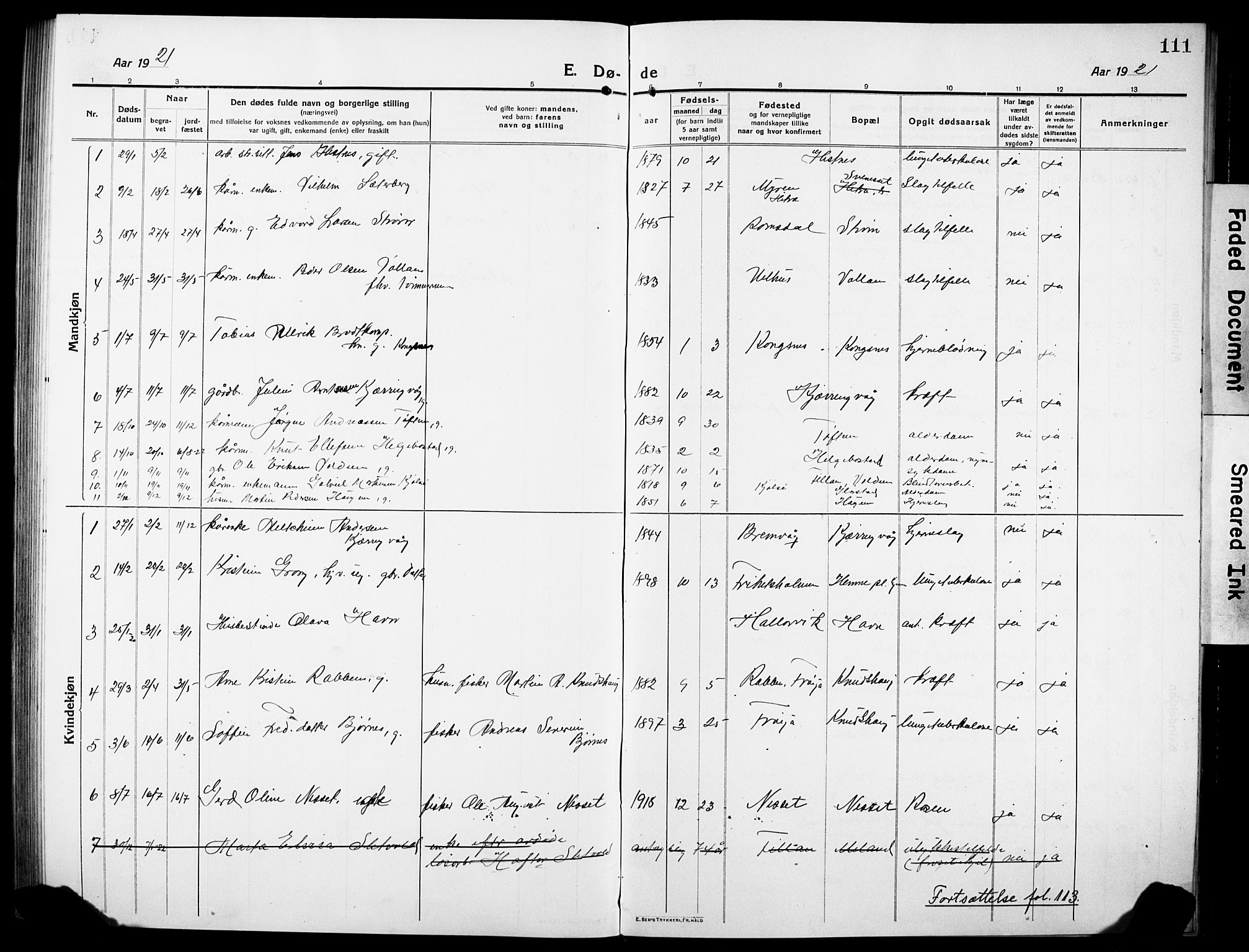 Ministerialprotokoller, klokkerbøker og fødselsregistre - Sør-Trøndelag, AV/SAT-A-1456/634/L0543: Parish register (copy) no. 634C05, 1917-1928, p. 111