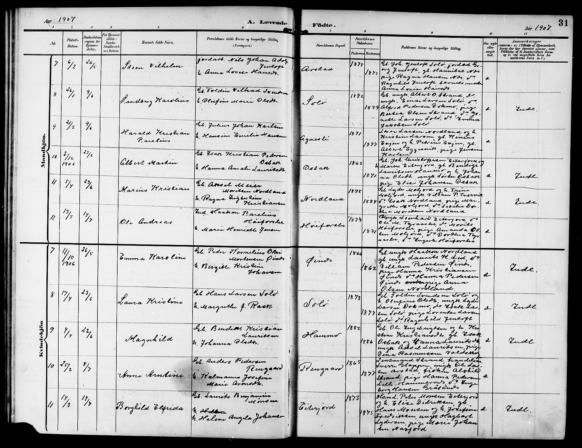 Ministerialprotokoller, klokkerbøker og fødselsregistre - Nordland, AV/SAT-A-1459/846/L0655: Parish register (copy) no. 846C05, 1902-1916, p. 31