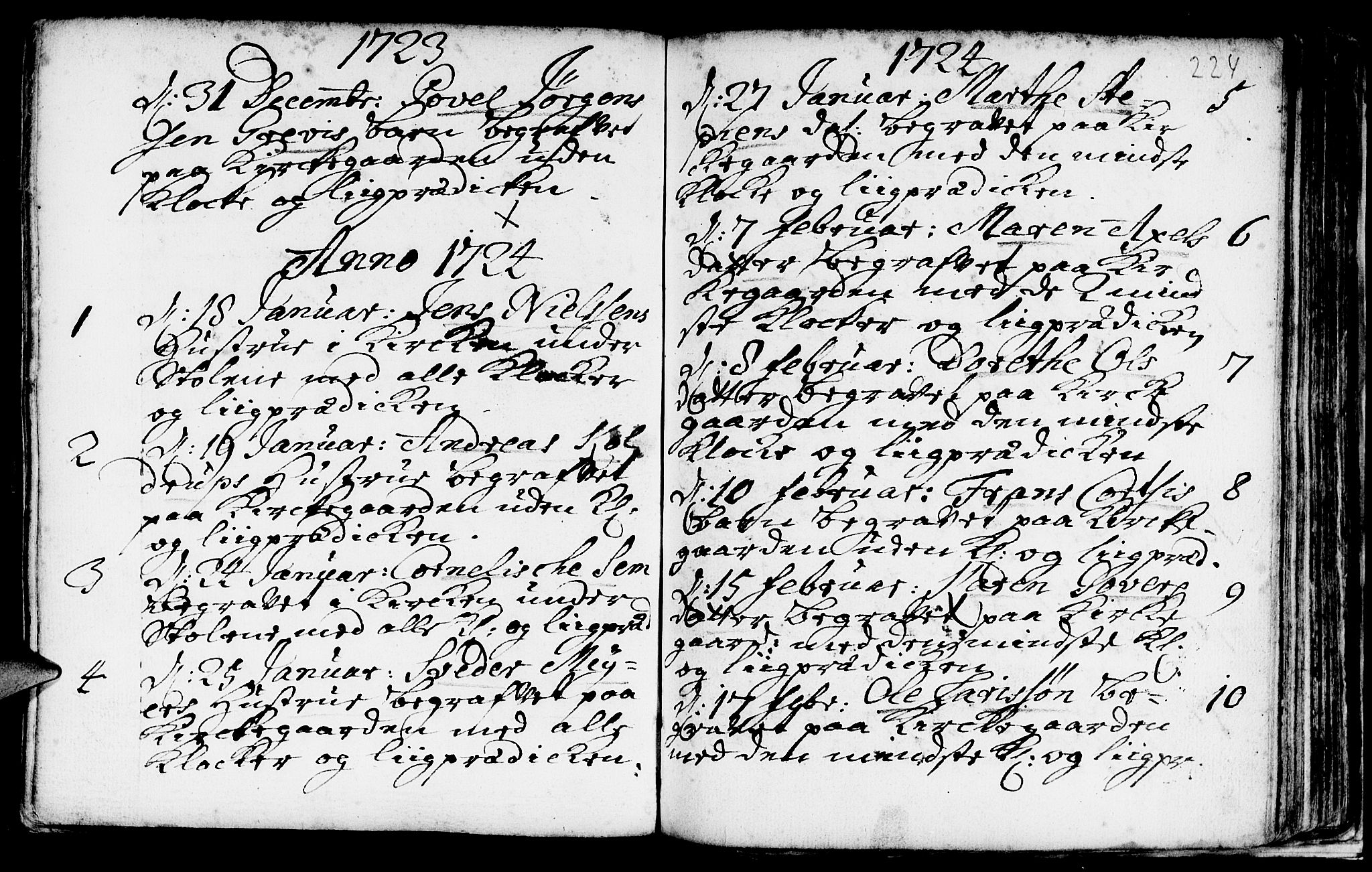 Nykirken Sokneprestembete, SAB/A-77101/H/Haa/L0009: Parish register (official) no. A 9, 1689-1759, p. 224