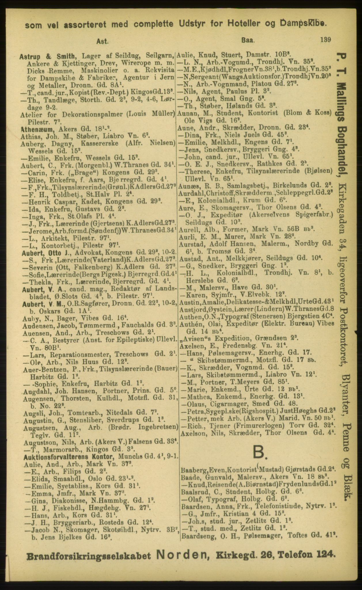 Kristiania/Oslo adressebok, PUBL/-, 1898, p. 139