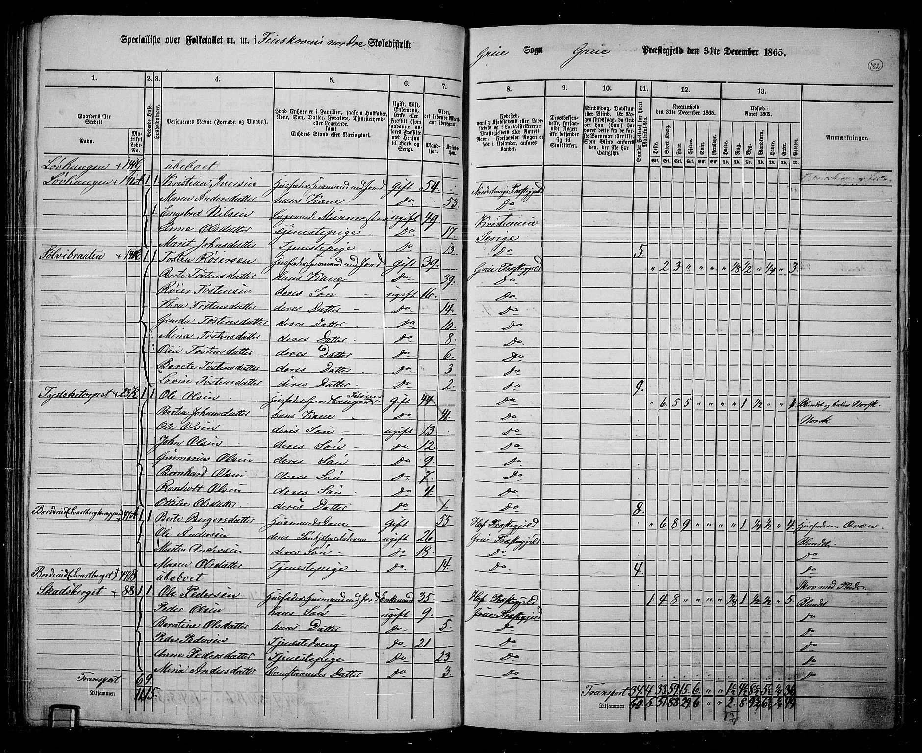 RA, 1865 census for Grue, 1865, p. 158