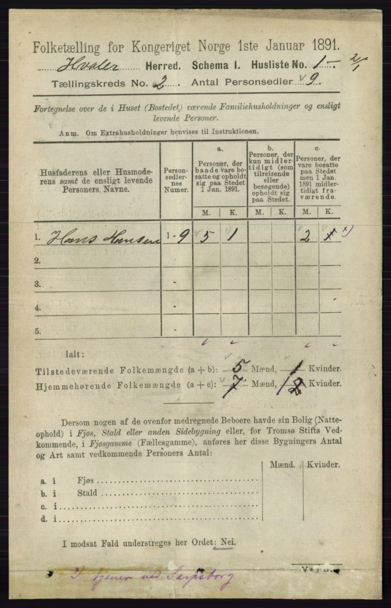 RA, 1891 census for 0111 Hvaler, 1891, p. 880