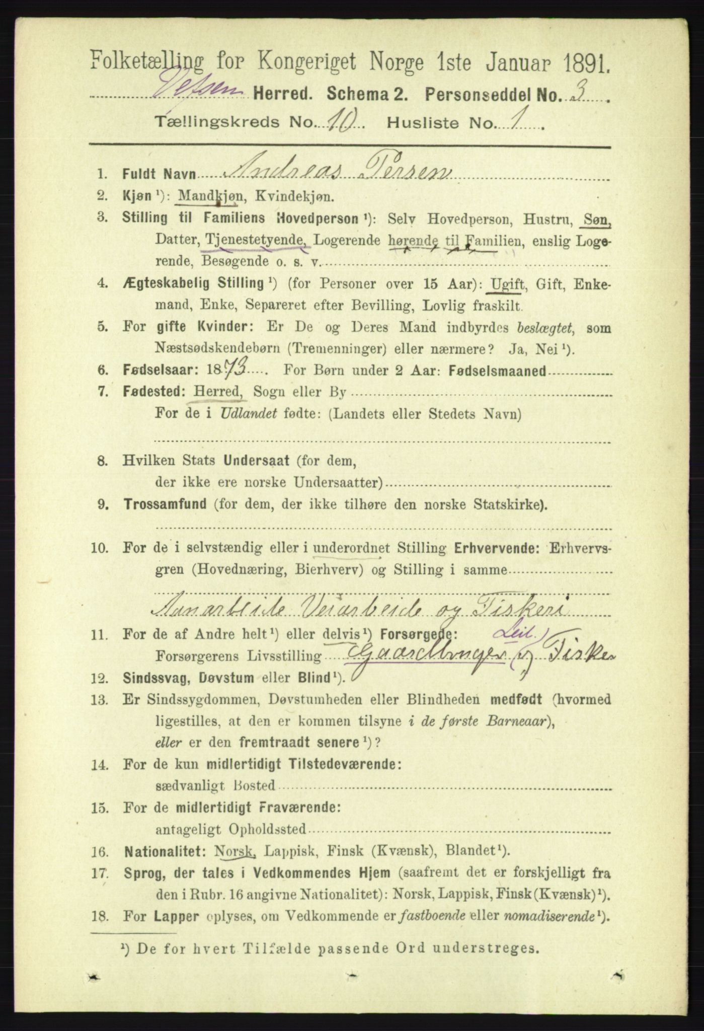 RA, 1891 census for 1824 Vefsn, 1891, p. 5195