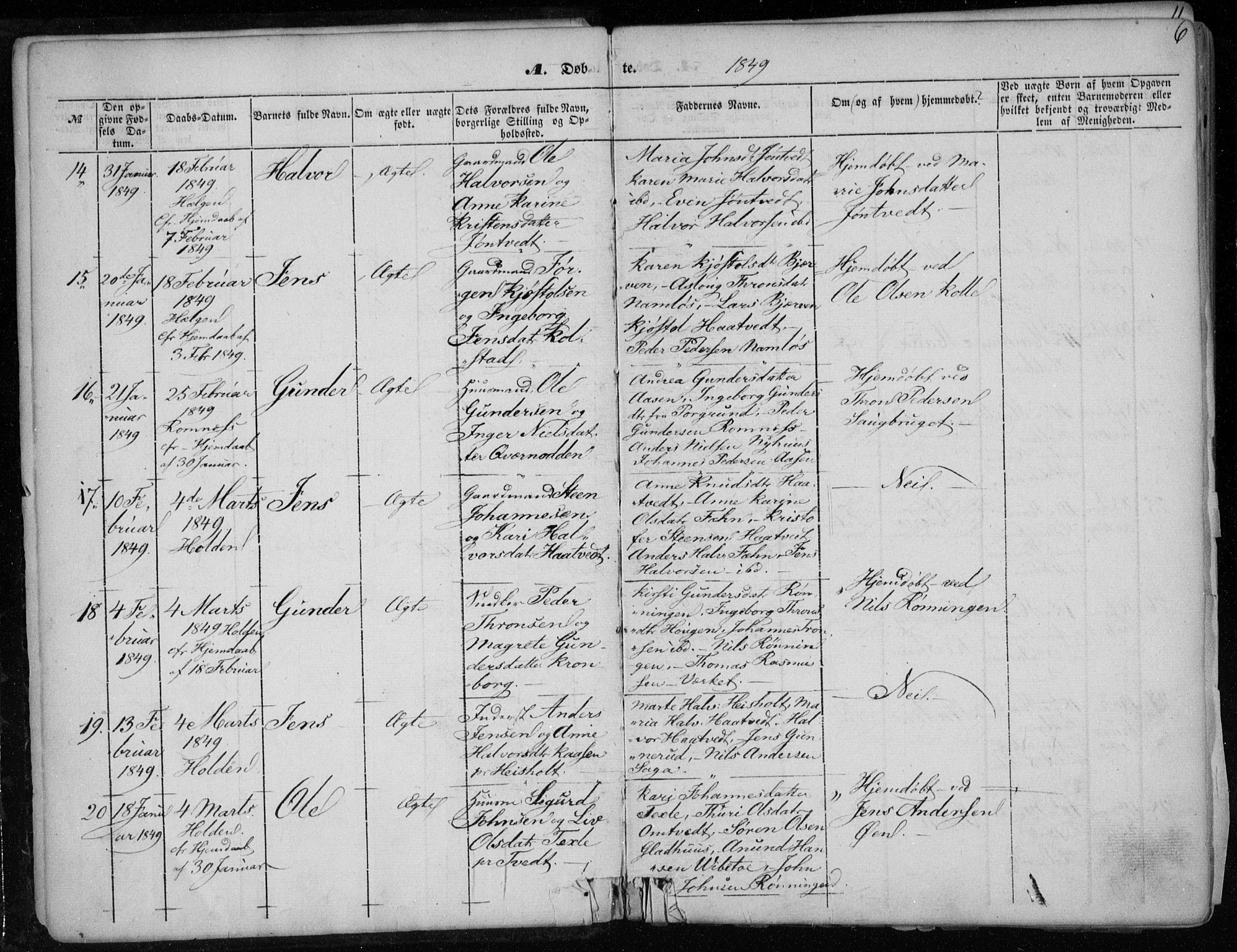 Holla kirkebøker, AV/SAKO-A-272/F/Fa/L0005: Parish register (official) no. 5, 1849-1860, p. 6