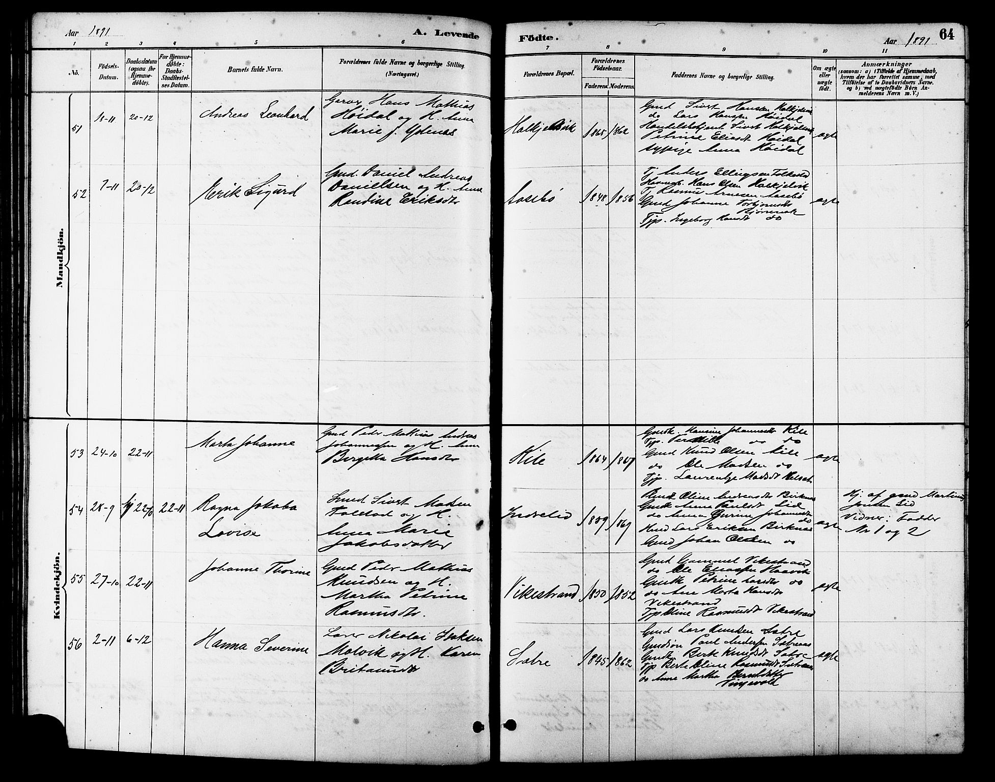 Ministerialprotokoller, klokkerbøker og fødselsregistre - Møre og Romsdal, AV/SAT-A-1454/511/L0158: Parish register (copy) no. 511C04, 1884-1903, p. 64