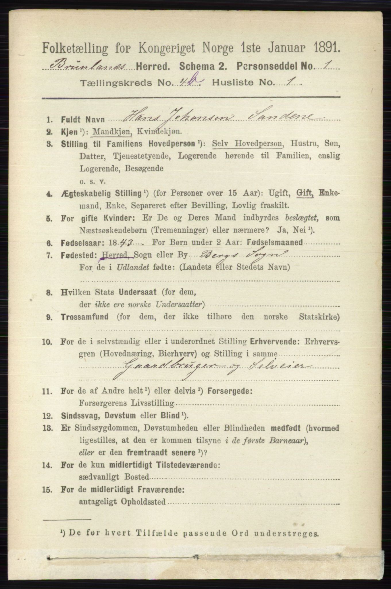 RA, 1891 census for 0726 Brunlanes, 1891, p. 2032