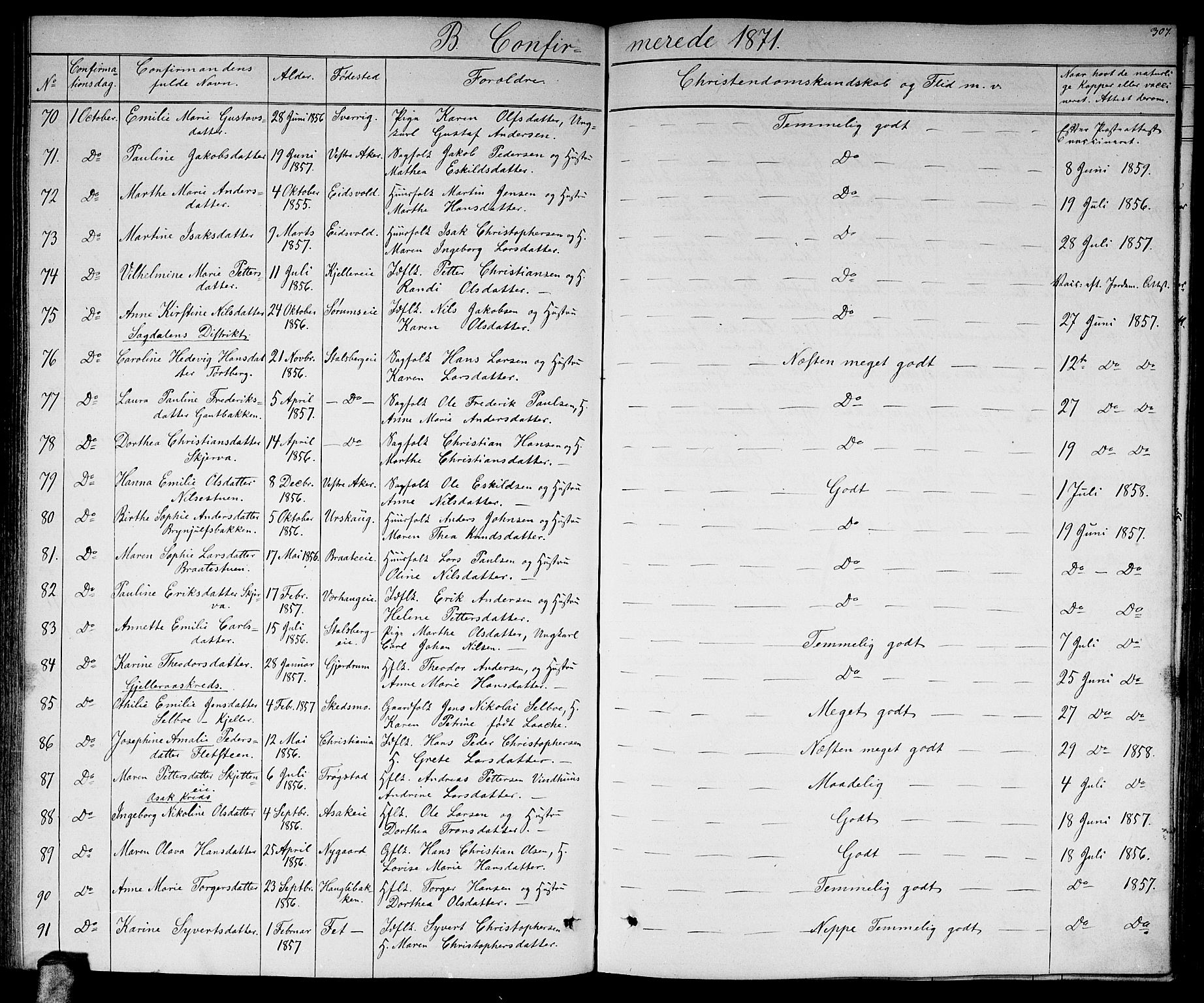 Skedsmo prestekontor Kirkebøker, AV/SAO-A-10033a/G/Ga/L0002: Parish register (copy) no. I 2, 1855-1872, p. 307