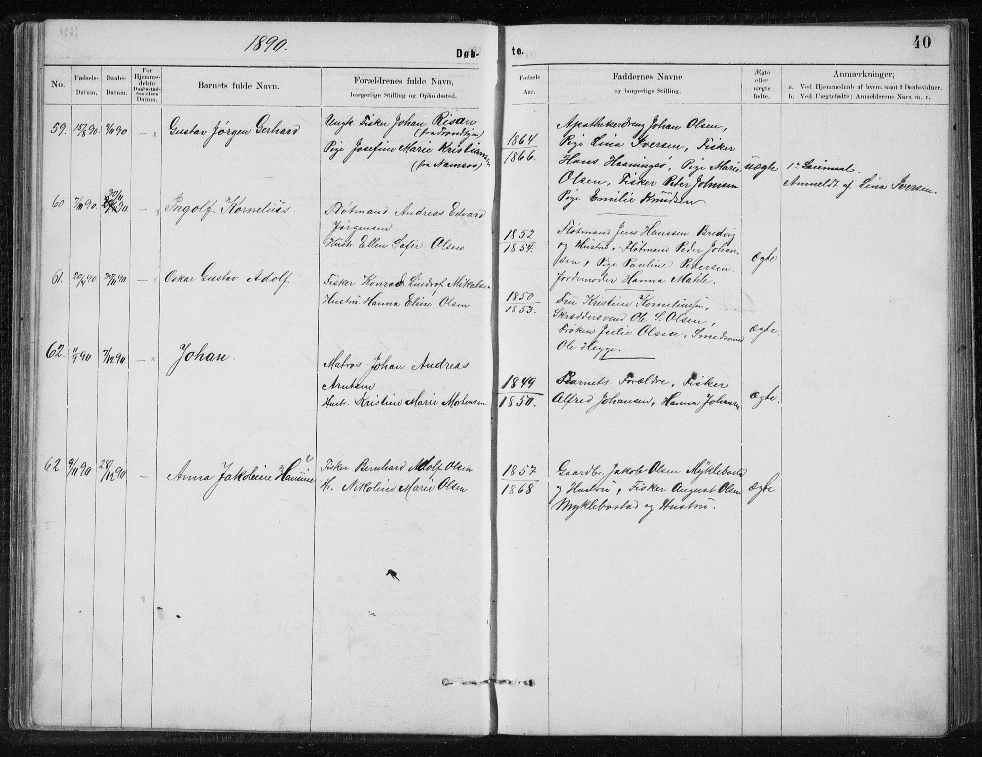 Ministerialprotokoller, klokkerbøker og fødselsregistre - Nordland, AV/SAT-A-1459/801/L0032: Parish register (copy) no. 801C07, 1889-1897, p. 40