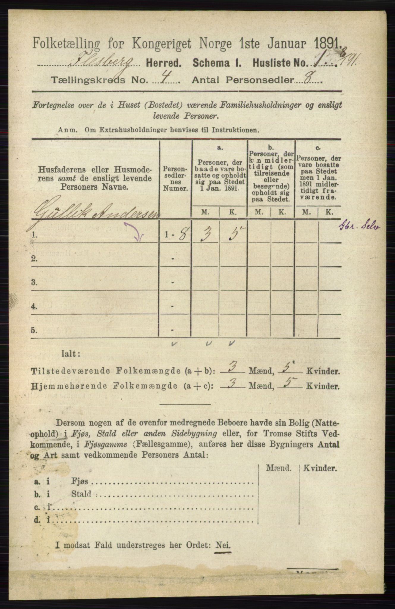 RA, 1891 census for 0631 Flesberg, 1891, p. 487