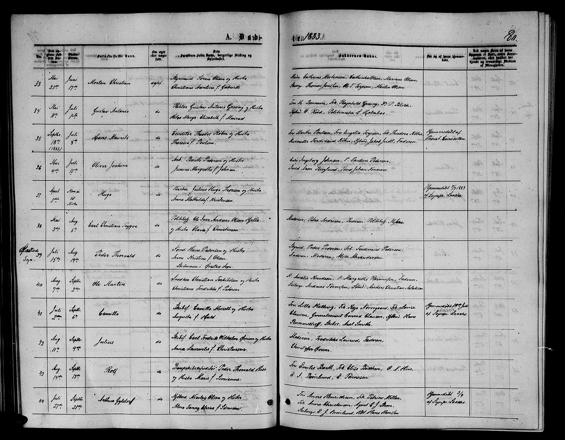 Arendal sokneprestkontor, Trefoldighet, AV/SAK-1111-0040/F/Fb/L0005: Parish register (copy) no. B 5, 1874-1888, p. 80