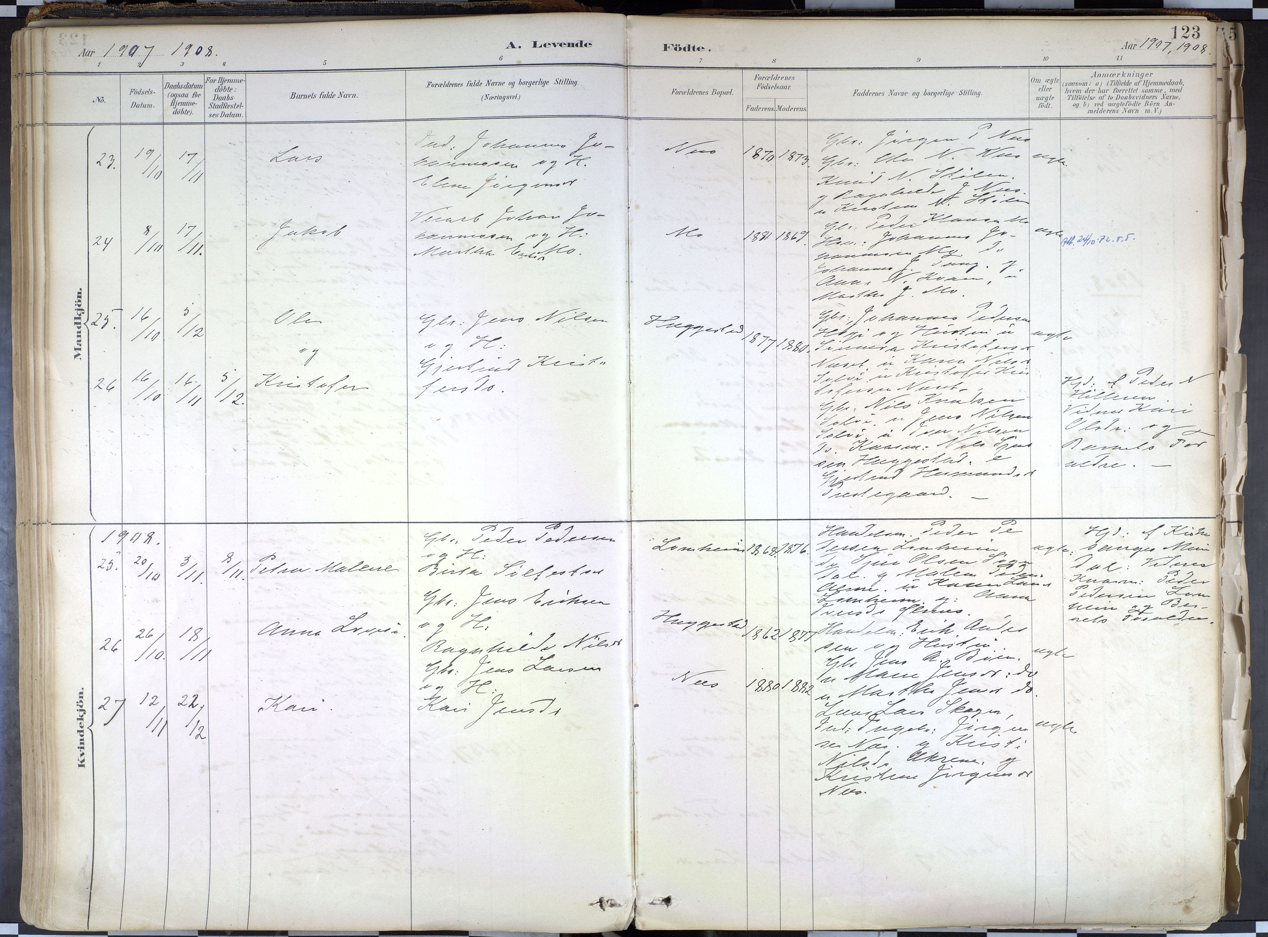 Hafslo sokneprestembete, AV/SAB-A-80301/H/Haa/Haab/L0001: Parish register (official) no. B 1, 1886-1945, p. 123