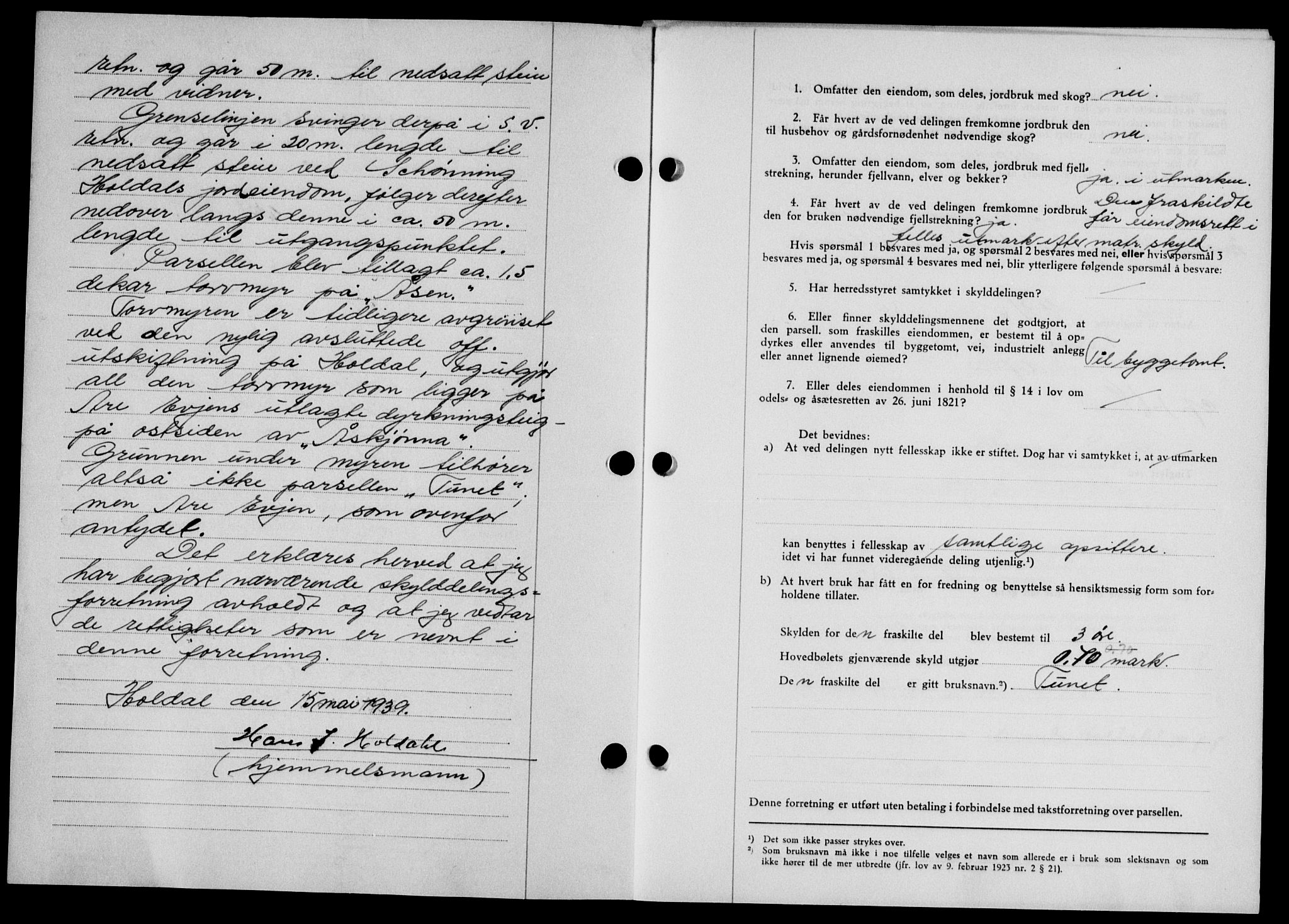 Lofoten sorenskriveri, SAT/A-0017/1/2/2C/L0005a: Mortgage book no. 5a, 1939-1939, Diary no: : 1326/1939