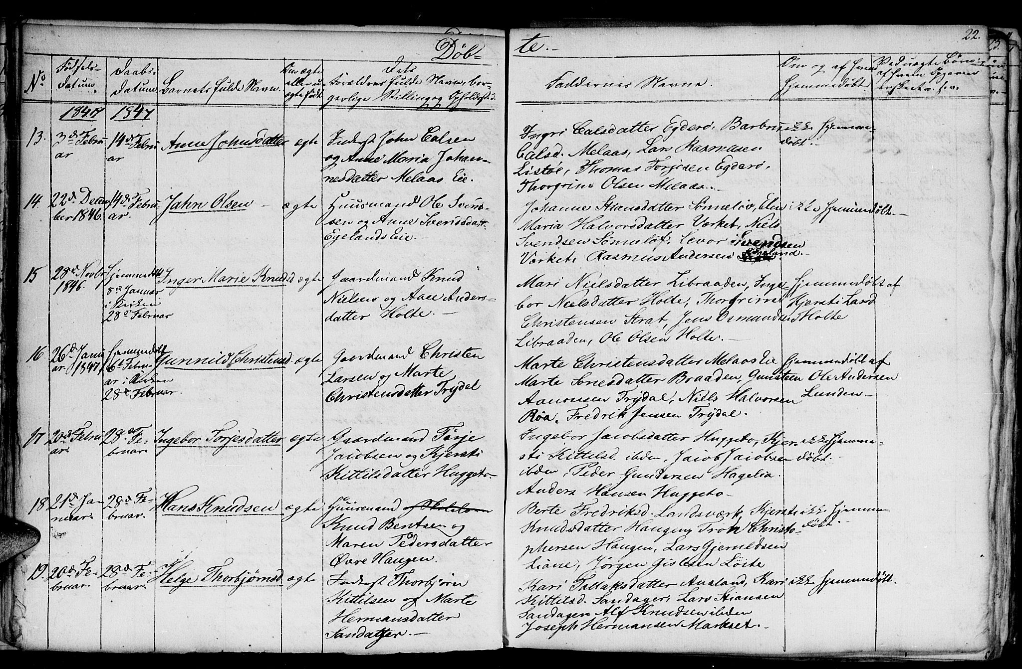 Gjerstad sokneprestkontor, AV/SAK-1111-0014/F/Fb/Fba/L0004: Parish register (copy) no. B 4, 1845-1853, p. 22