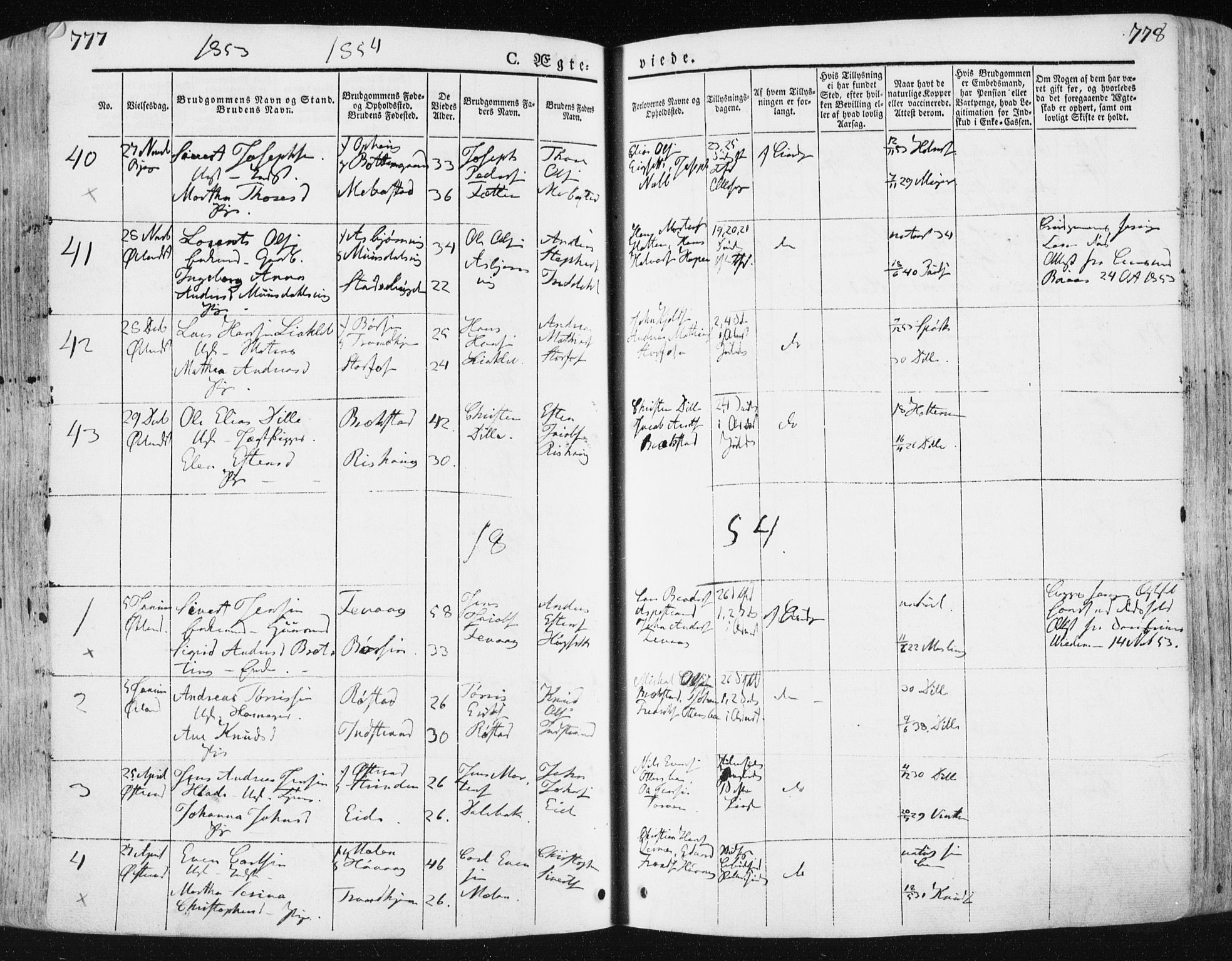 Ministerialprotokoller, klokkerbøker og fødselsregistre - Sør-Trøndelag, SAT/A-1456/659/L0736: Parish register (official) no. 659A06, 1842-1856, p. 777-778