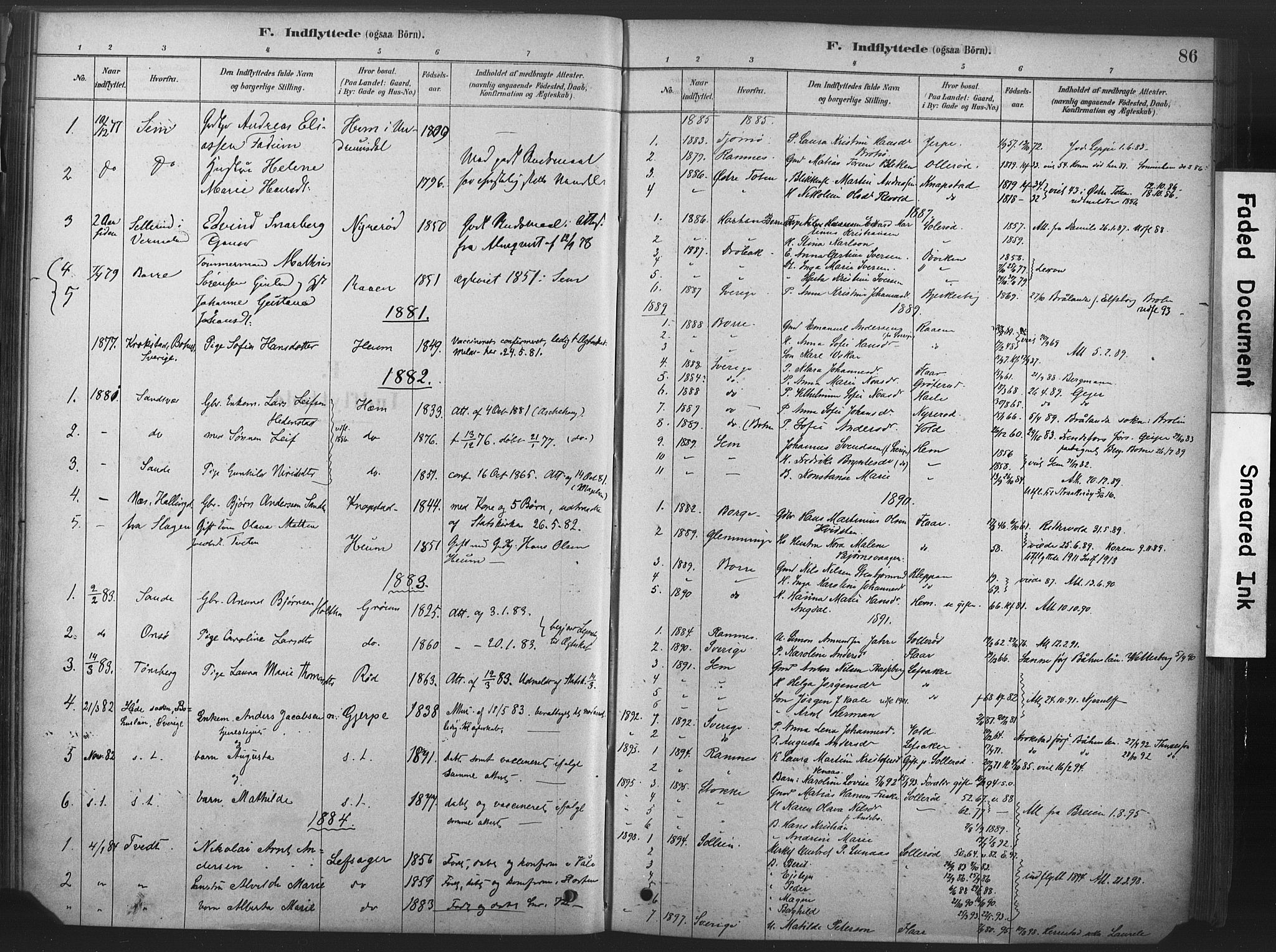 Våle kirkebøker, AV/SAKO-A-334/F/Fb/L0002: Parish register (official) no. II 2, 1878-1907, p. 86