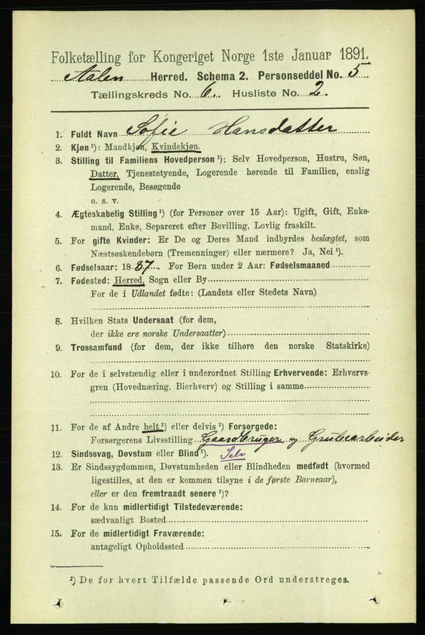 RA, 1891 census for 1644 Ålen, 1891, p. 1927