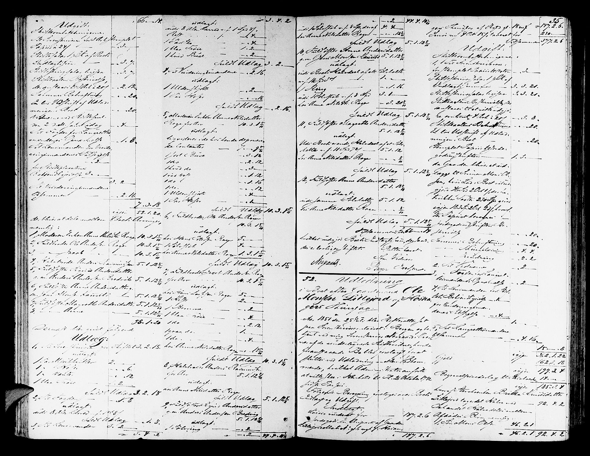 Nordhordland sorenskrivar, AV/SAB-A-2901/1/H/Hd/Hda/L0005: Skifteutlodningsprotokollar, 1851-1857, p. 34b-35a