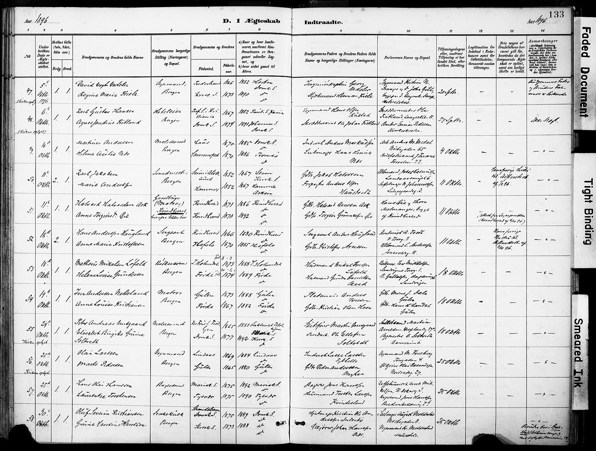 Domkirken sokneprestembete, AV/SAB-A-74801/H/Haa/L0037: Parish register (official) no. D 4, 1880-1907, p. 133