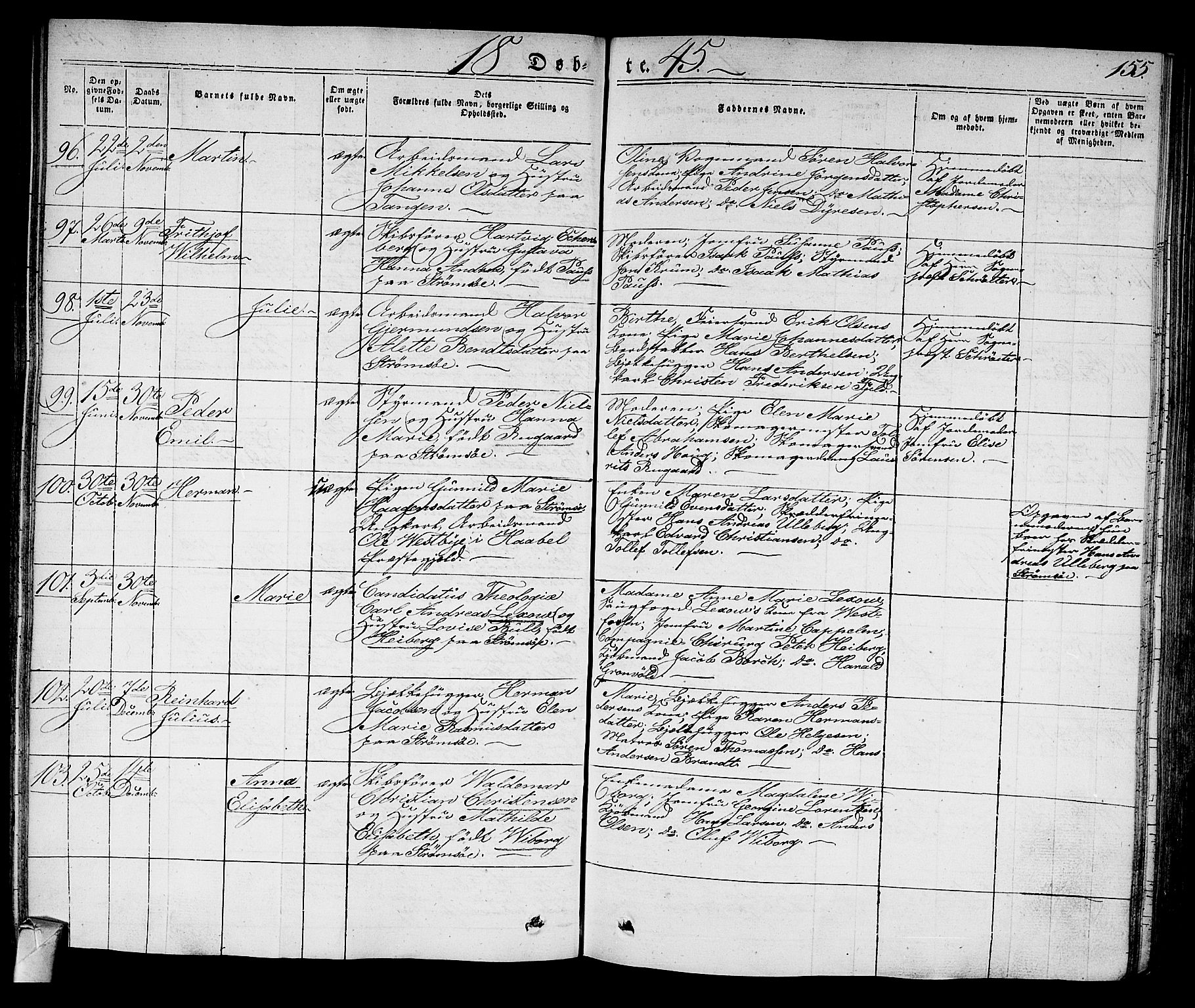 Strømsø kirkebøker, SAKO/A-246/F/Fa/L0012: Parish register (official) no. I 12, 1830-1847, p. 155