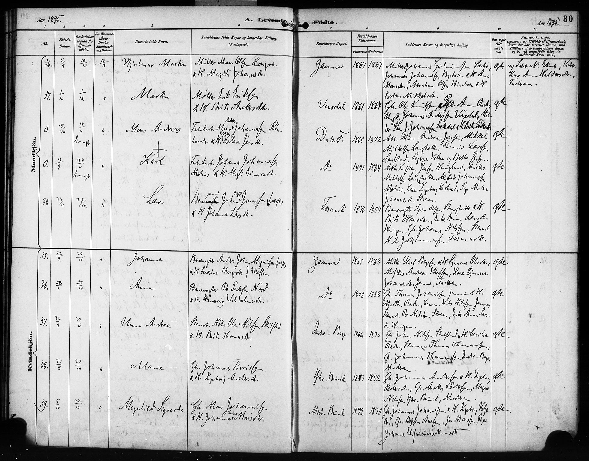 Bruvik Sokneprestembete, AV/SAB-A-74701/H/Haa: Parish register (official) no. B 2, 1893-1903, p. 30