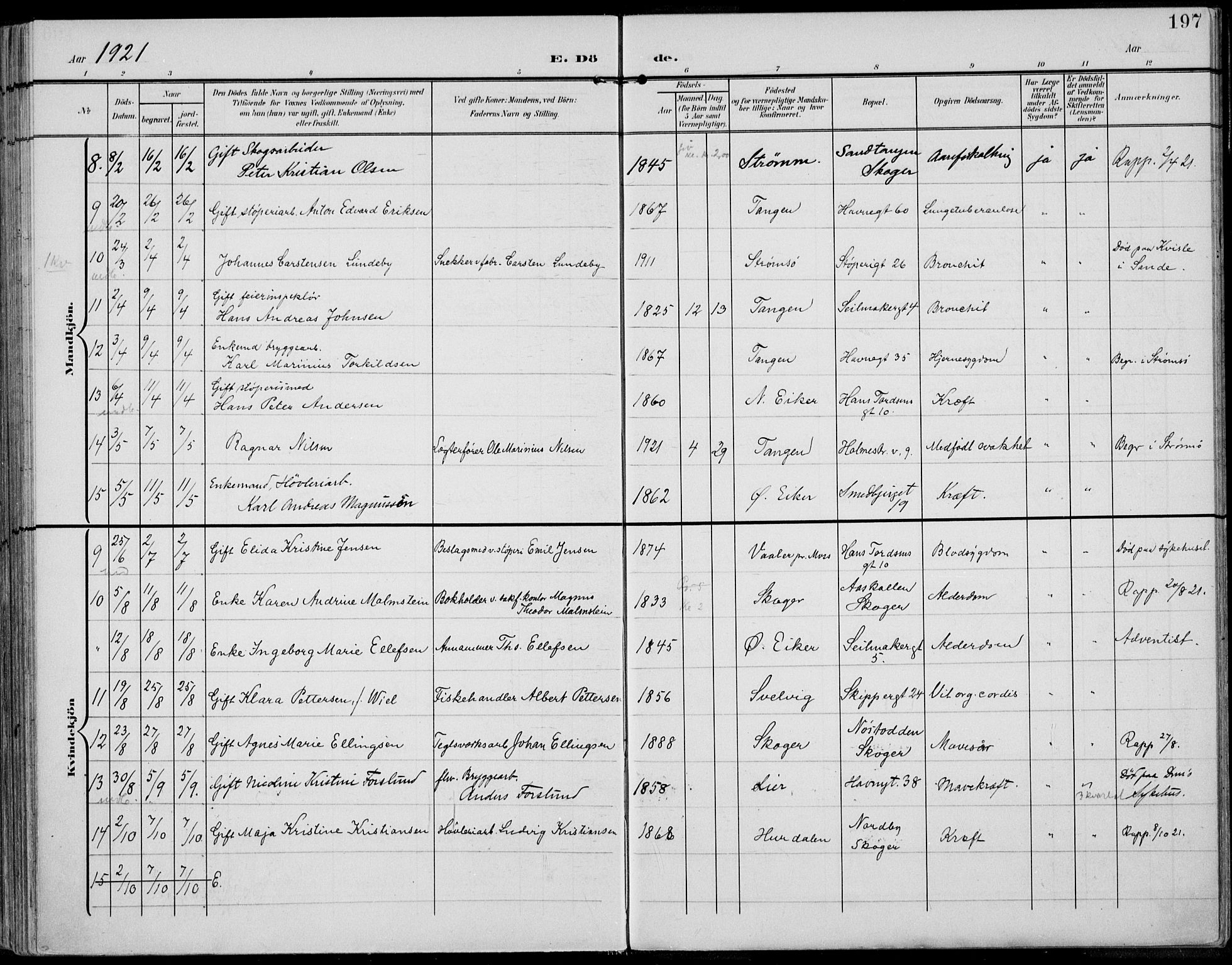 Strømsø kirkebøker, AV/SAKO-A-246/F/Fb/L0008: Parish register (official) no. II 8, 1902-1933, p. 197