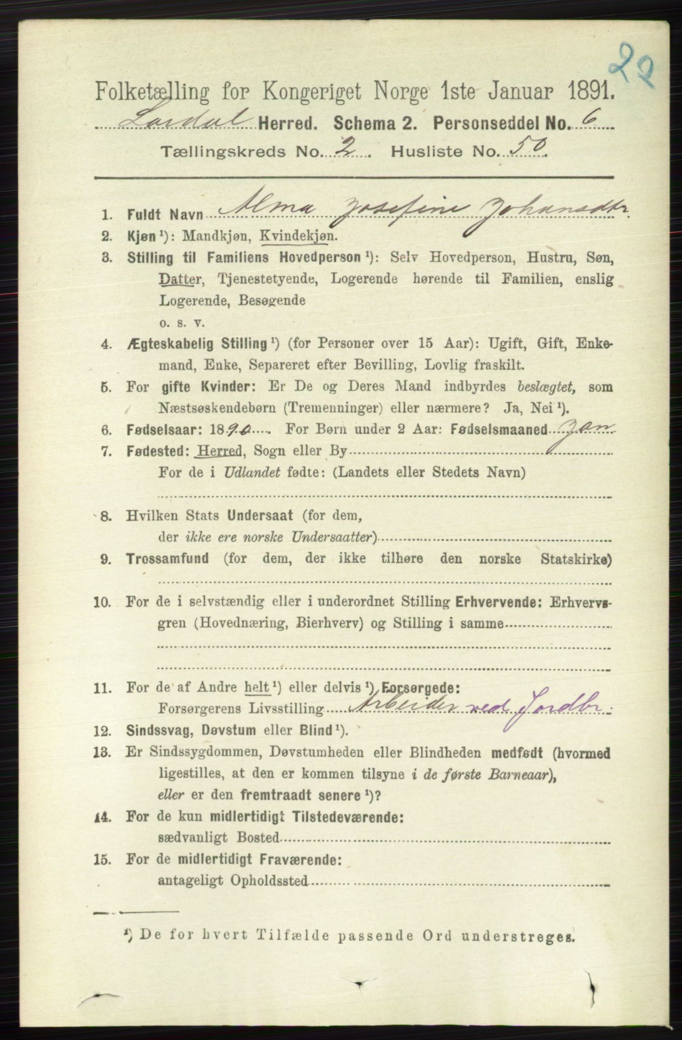 RA, 1891 census for 0728 Lardal, 1891, p. 1000