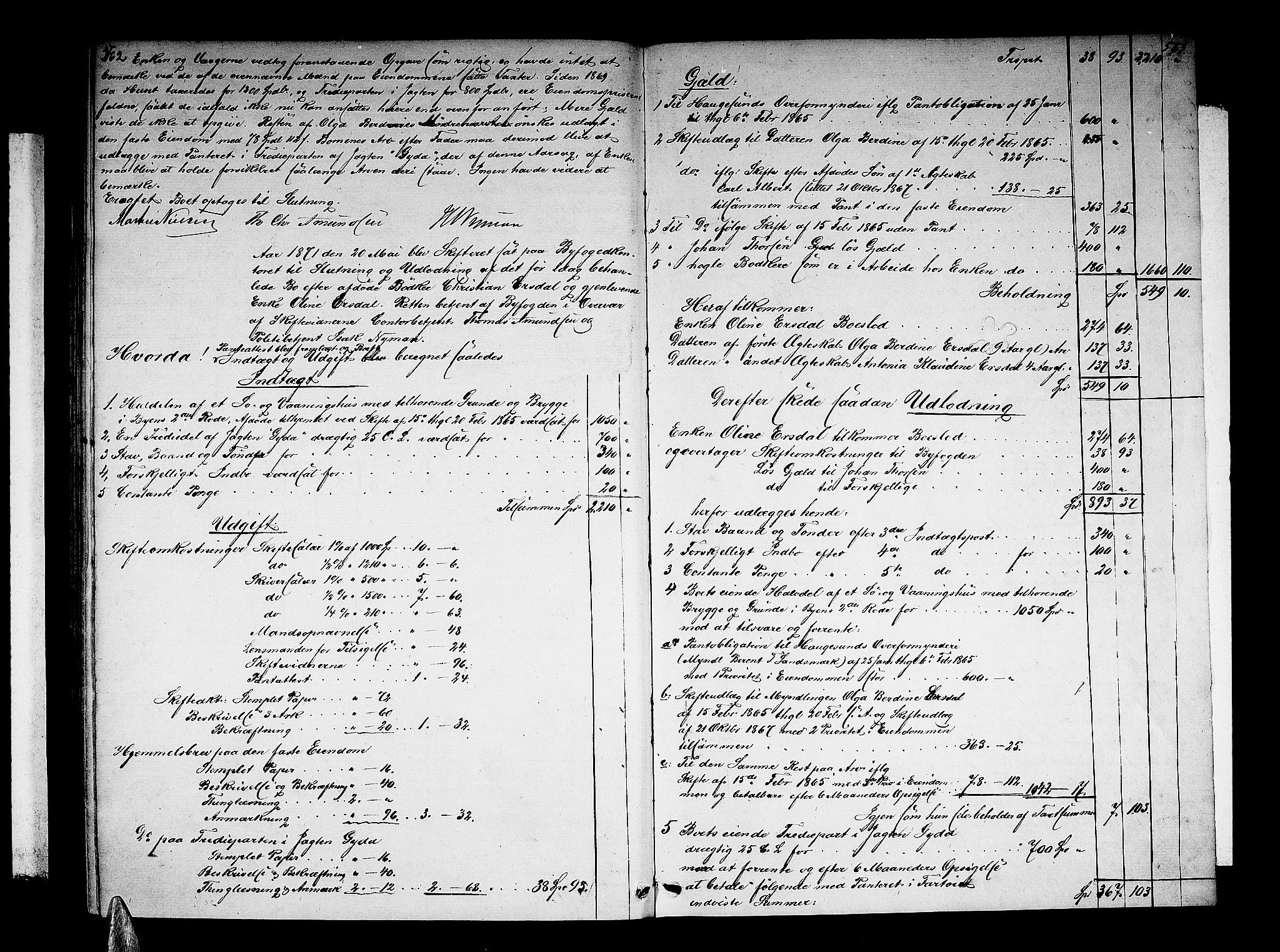 Haugesund tingrett, AV/SAST-A-101415/01/IV/IVA/L0001: Skifteprotokoll med register, 1865-1871, p. 562-563