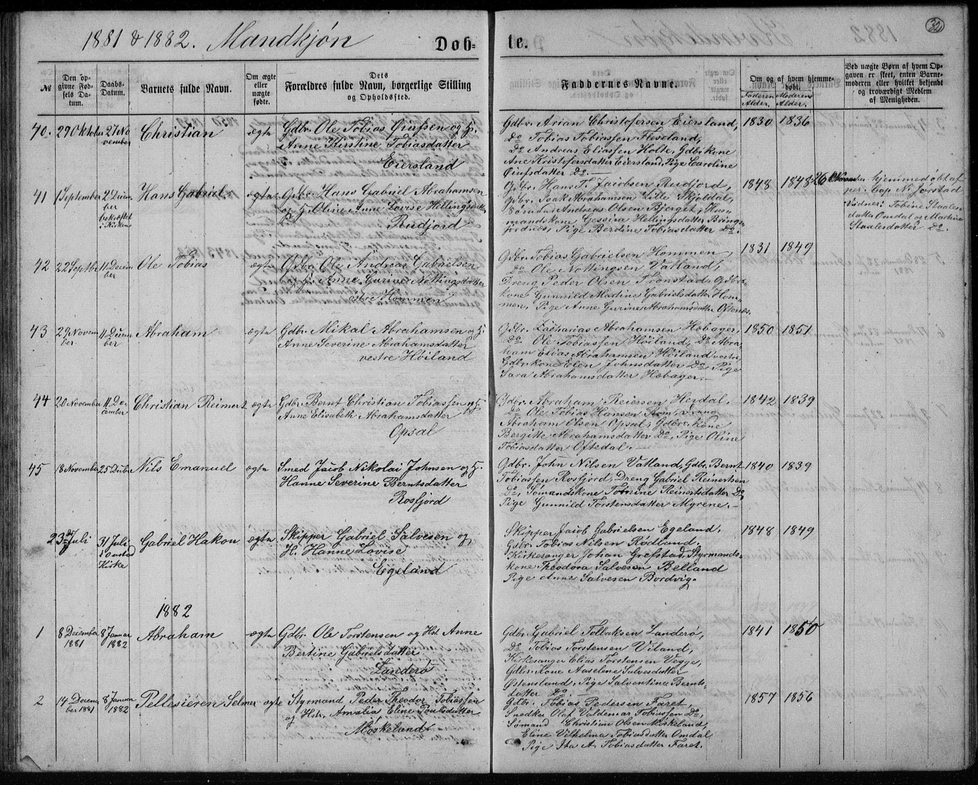 Lyngdal sokneprestkontor, AV/SAK-1111-0029/F/Fb/Fbc/L0004: Parish register (copy) no. B 4, 1878-1896, p. 32