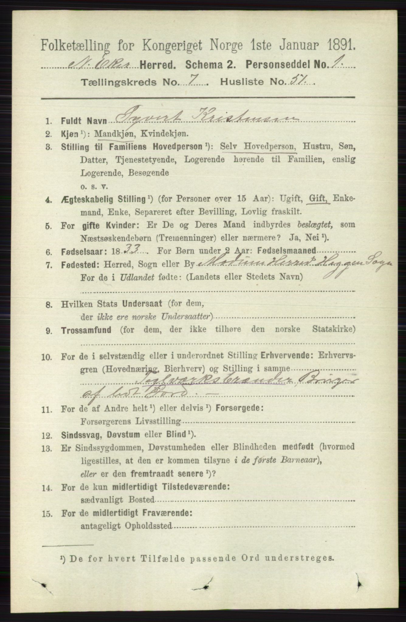 RA, 1891 census for 0625 Nedre Eiker, 1891, p. 3765