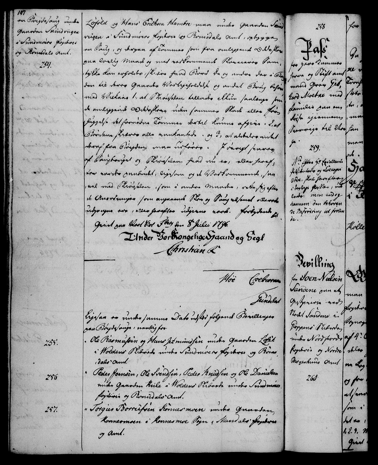 Rentekammeret, Kammerkanselliet, RA/EA-3111/G/Gg/Gga/L0016: Norsk ekspedisjonsprotokoll med register (merket RK 53.16), 1794-1800, p. 147