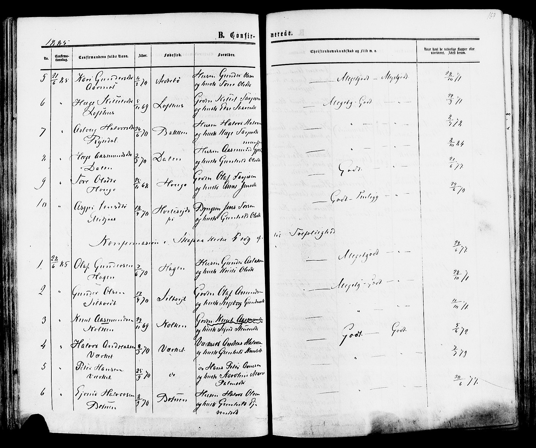 Mo kirkebøker, SAKO/A-286/F/Fa/L0006: Parish register (official) no. I 6, 1865-1885, p. 164