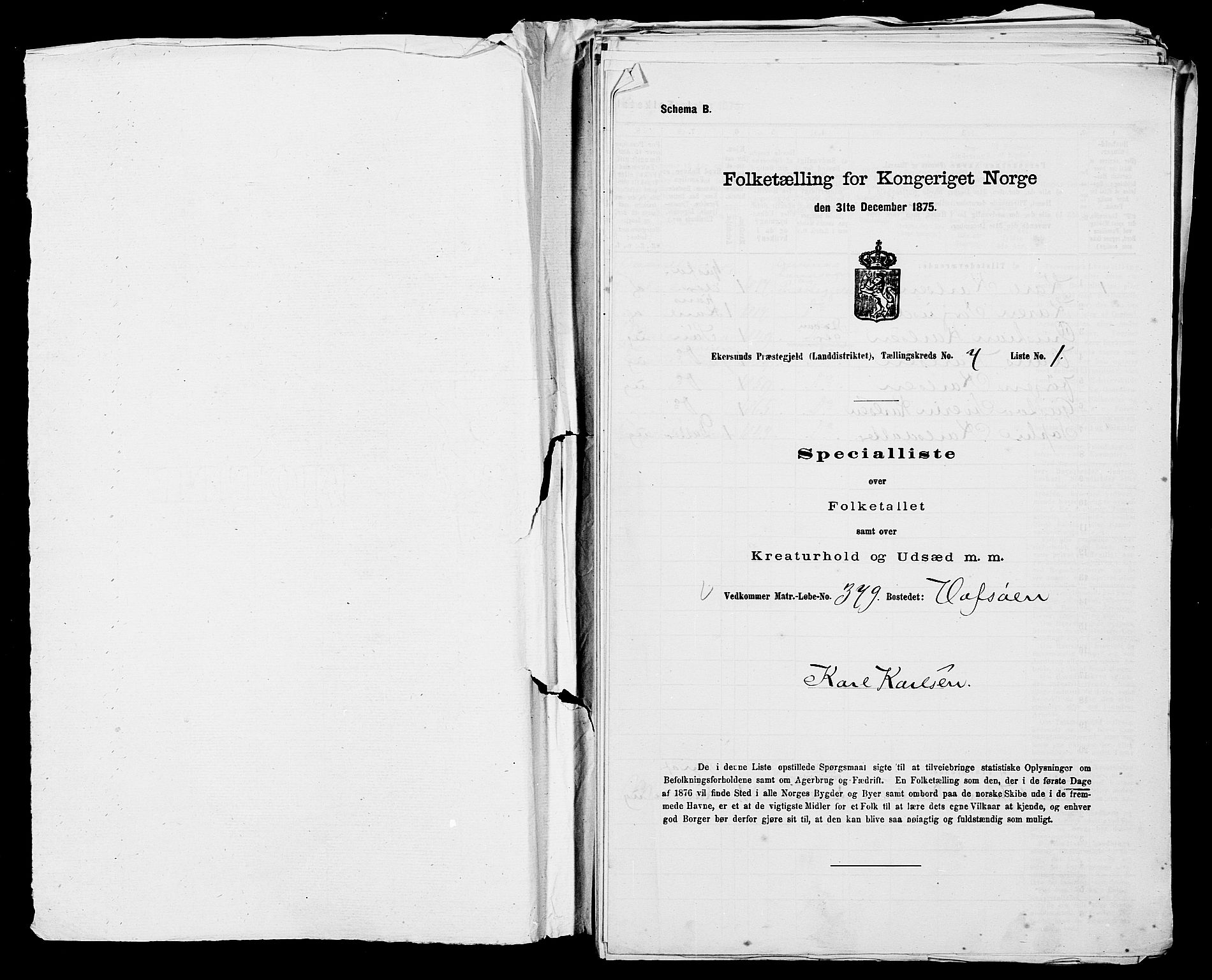 SAST, 1875 census for 1116L Eigersund/Eigersund og Ogna, 1875, p. 730