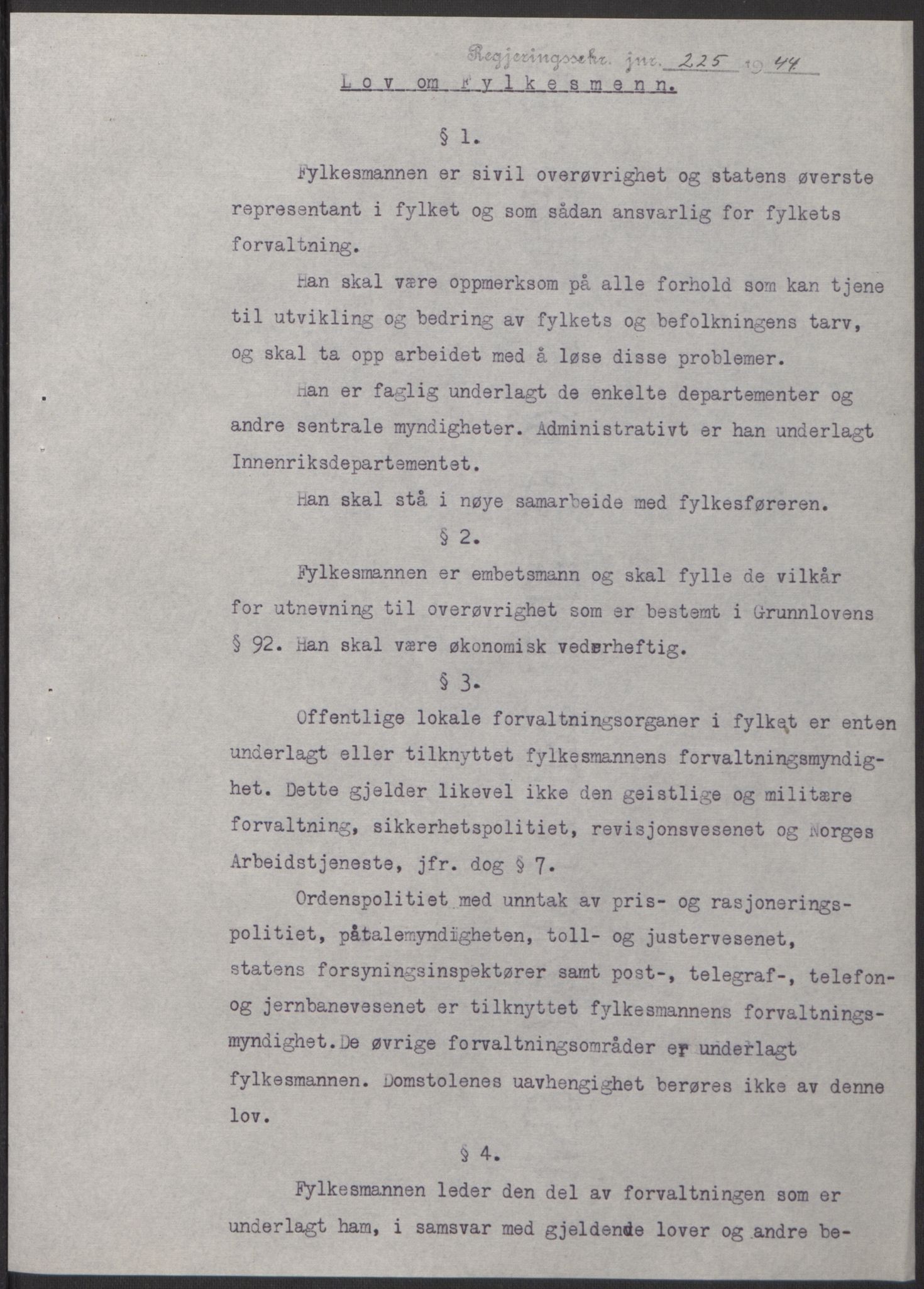 NS-administrasjonen 1940-1945 (Statsrådsekretariatet, de kommisariske statsråder mm), AV/RA-S-4279/D/Db/L0100: Lover, 1944, p. 406