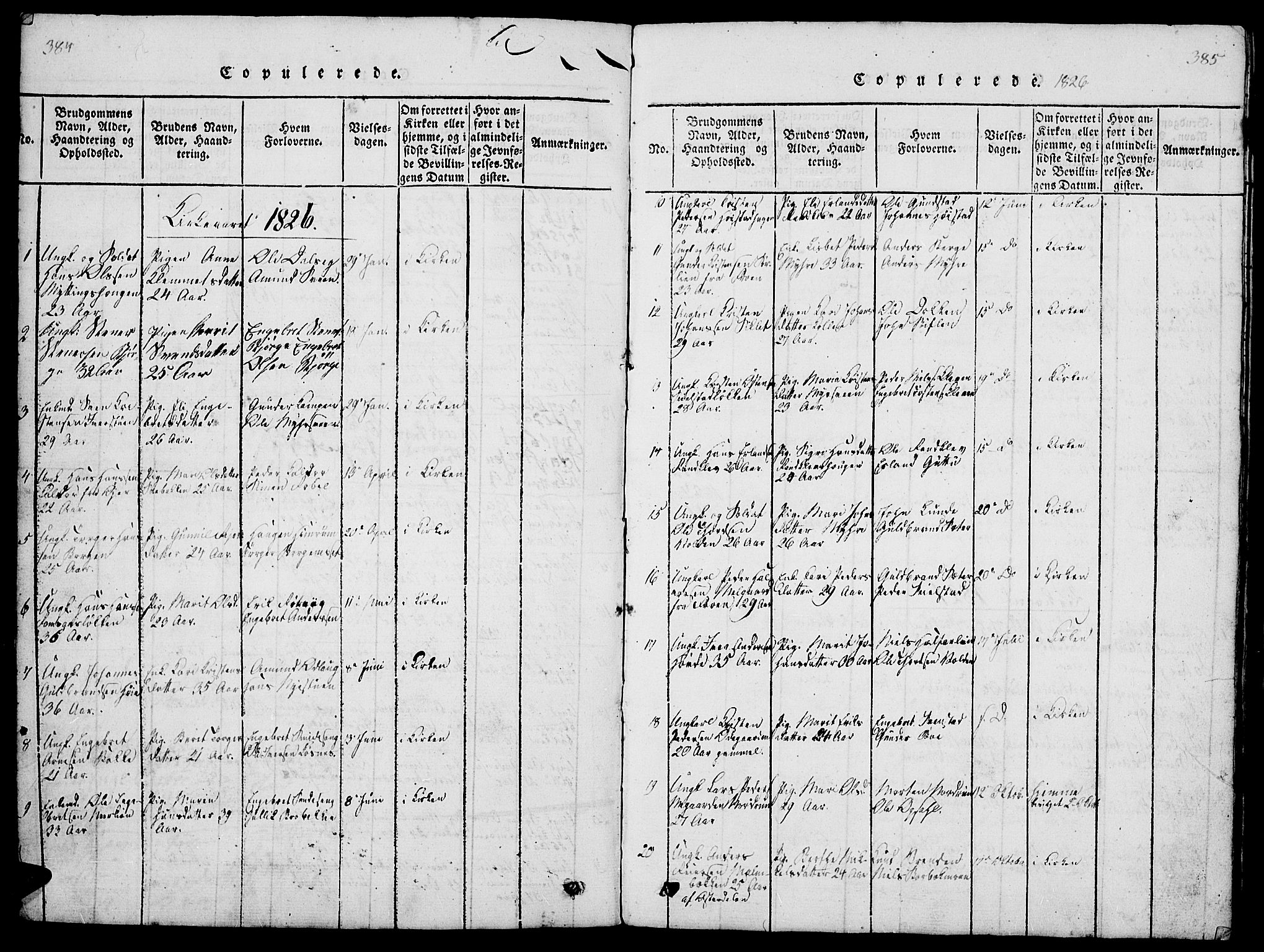 Ringebu prestekontor, SAH/PREST-082/H/Ha/Hab/L0001: Parish register (copy) no. 1, 1821-1839, p. 384-385