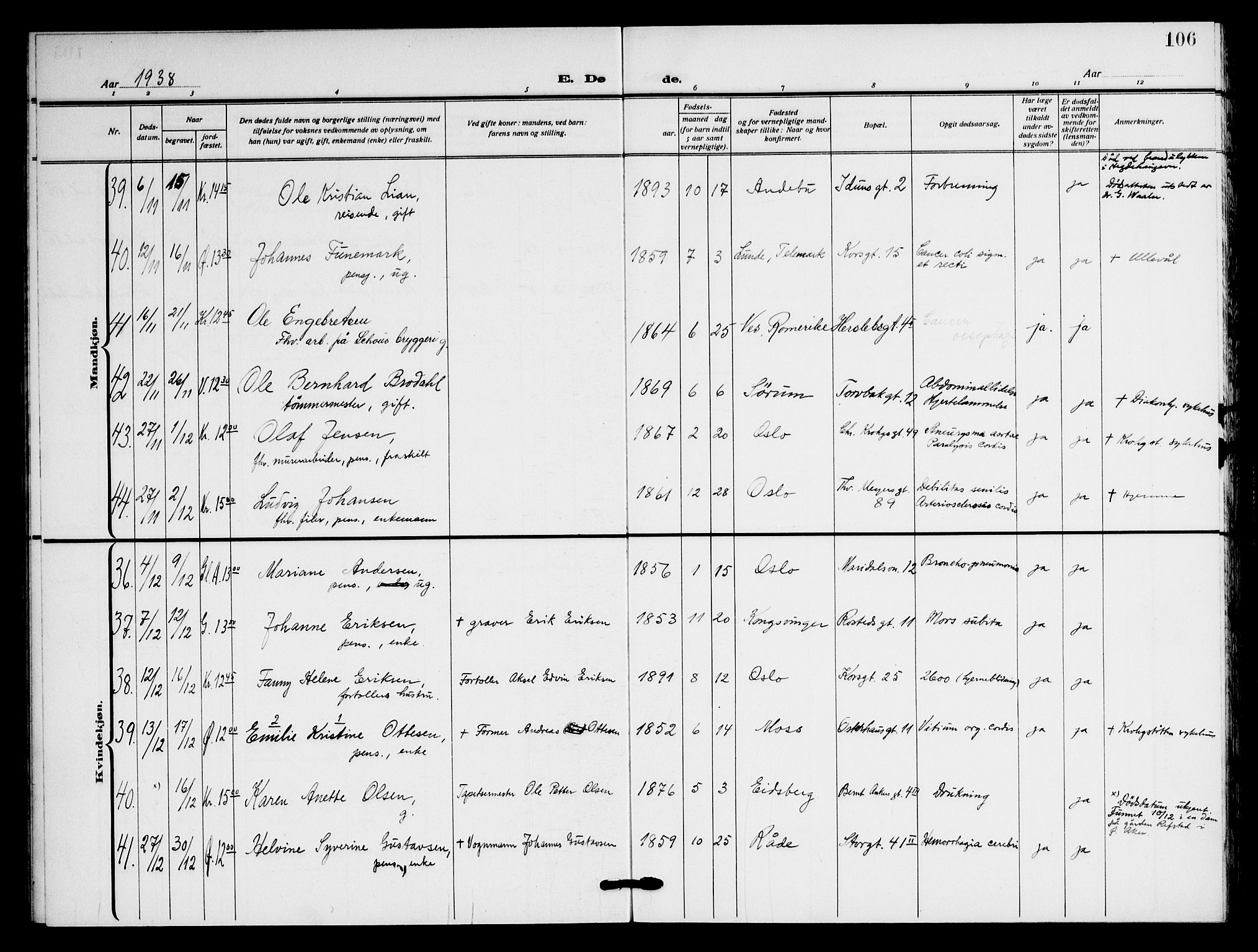 Jakob prestekontor Kirkebøker, AV/SAO-A-10850/F/Fa/L0012: Parish register (official) no. 12, 1921-1948, p. 106