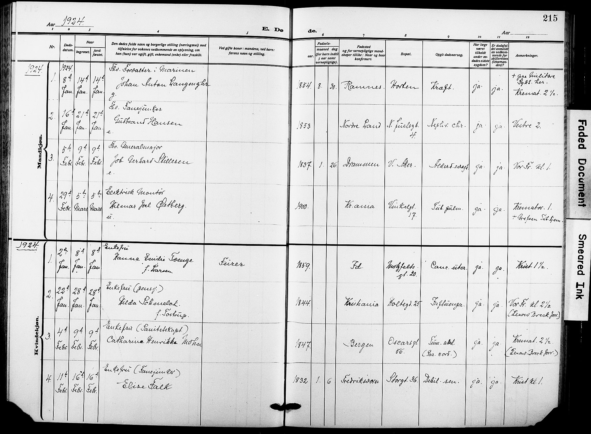 Garnisonsmenigheten Kirkebøker, SAO/A-10846/F/Fa/L0016: Parish register (official) no. 16, 1922-1930, p. 215