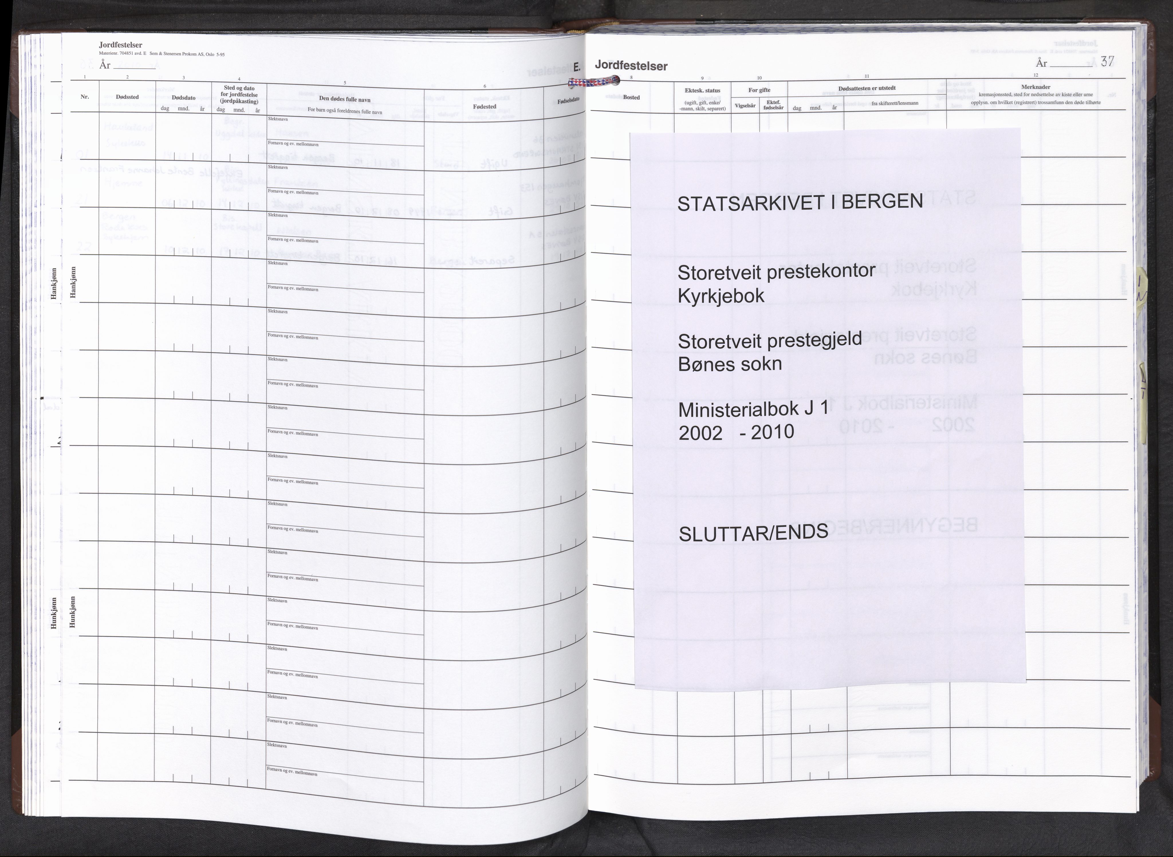 Storetveit Sokneprestembete, SAB/A-78301/H/Ha/Haa: Parish register (official) no. J 1, 2002-2010, p. 37