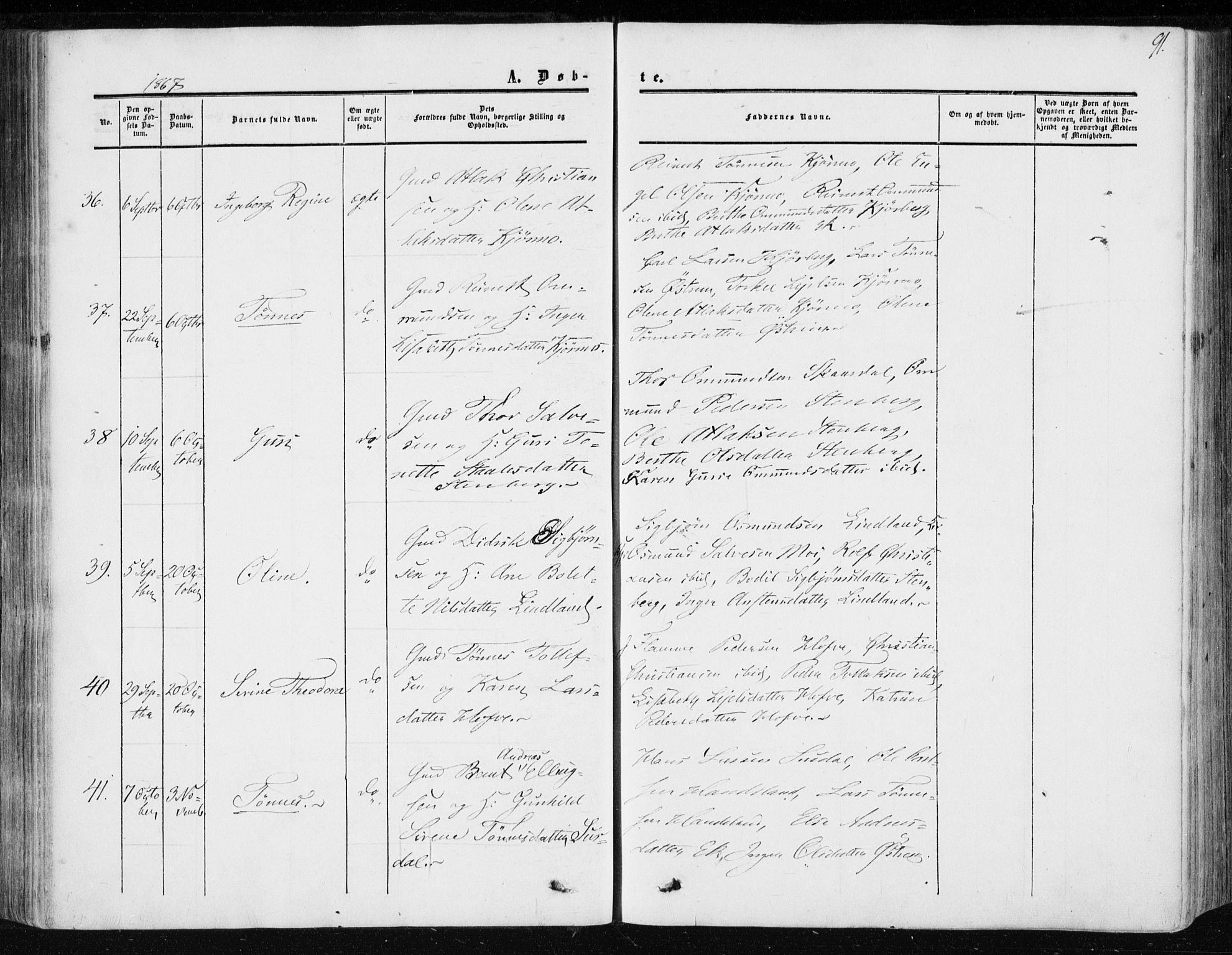 Lund sokneprestkontor, AV/SAST-A-101809/S06/L0009: Parish register (official) no. A 8, 1853-1877, p. 91