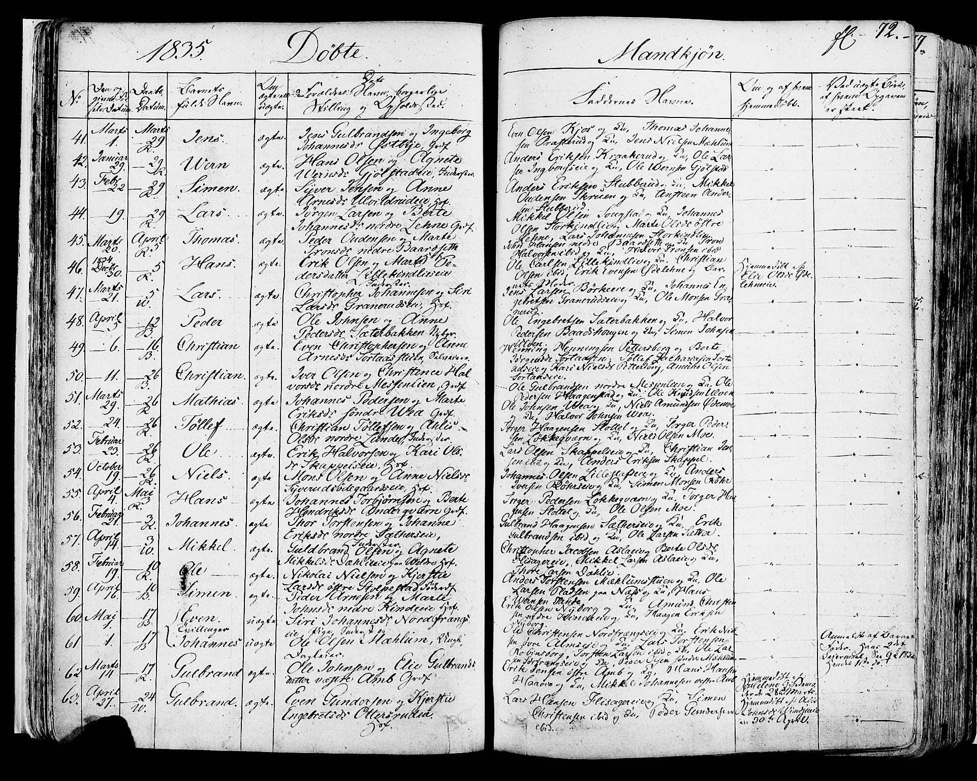 Ringsaker prestekontor, AV/SAH-PREST-014/K/Ka/L0007: Parish register (official) no. 7A, 1826-1837, p. 72