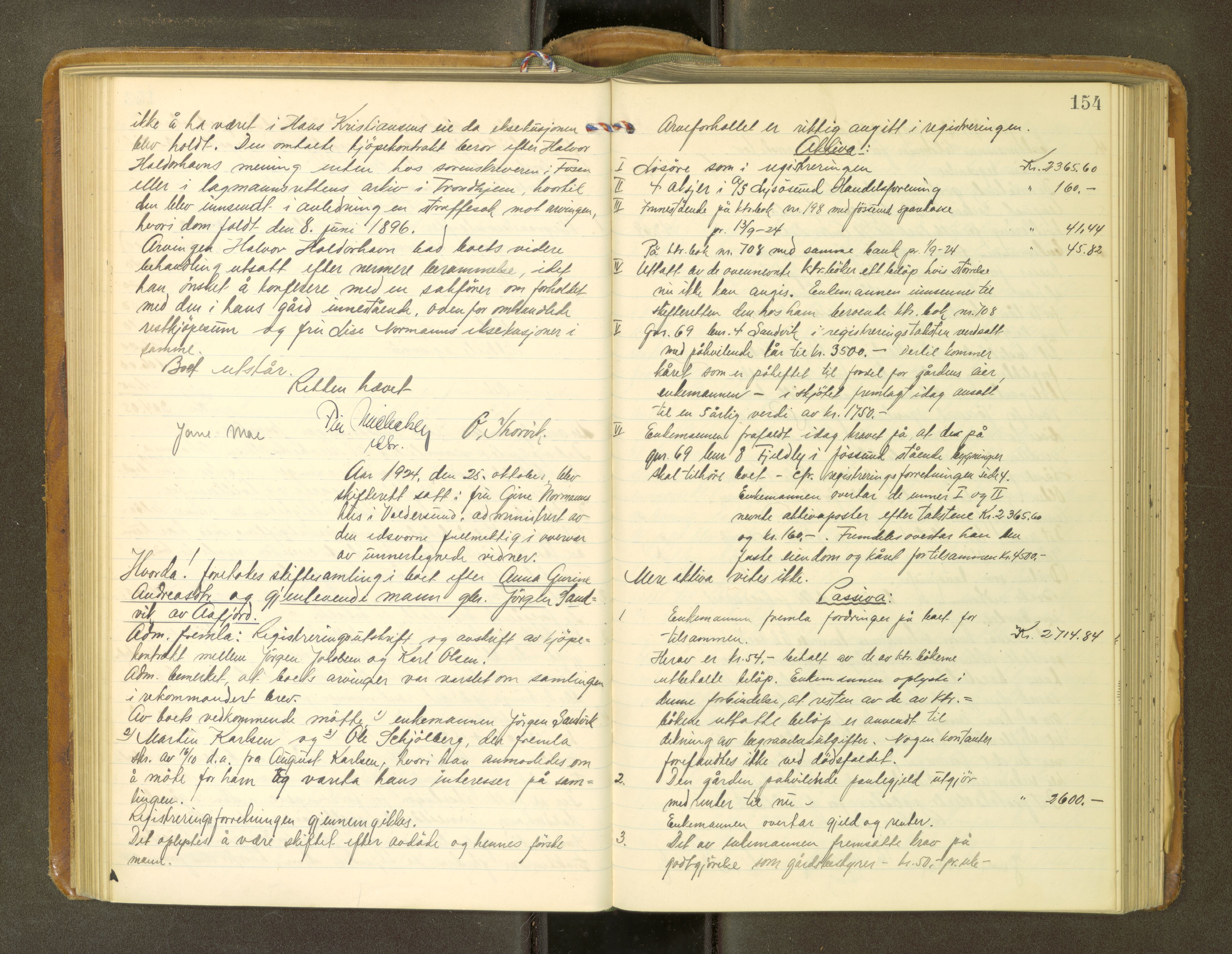 Fosen sorenskriveri, AV/SAT-A-1107/1/3/3B/L0013: Skiftebehandlingsprotokoll, 1923-1927, p. 154