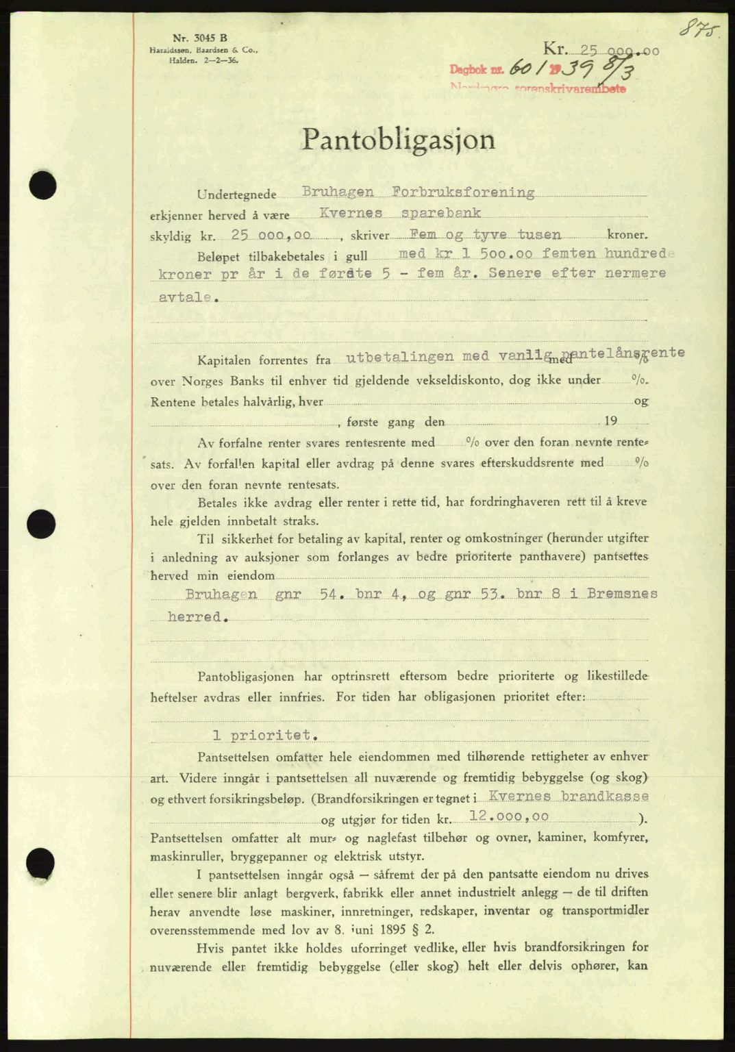 Nordmøre sorenskriveri, SAT/A-4132/1/2/2Ca: Mortgage book no. B84, 1938-1939, Diary no: : 601/1939