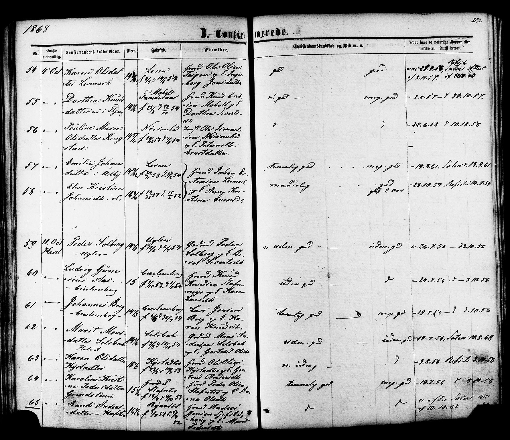 Ministerialprotokoller, klokkerbøker og fødselsregistre - Sør-Trøndelag, SAT/A-1456/606/L0293: Parish register (official) no. 606A08, 1866-1877, p. 232