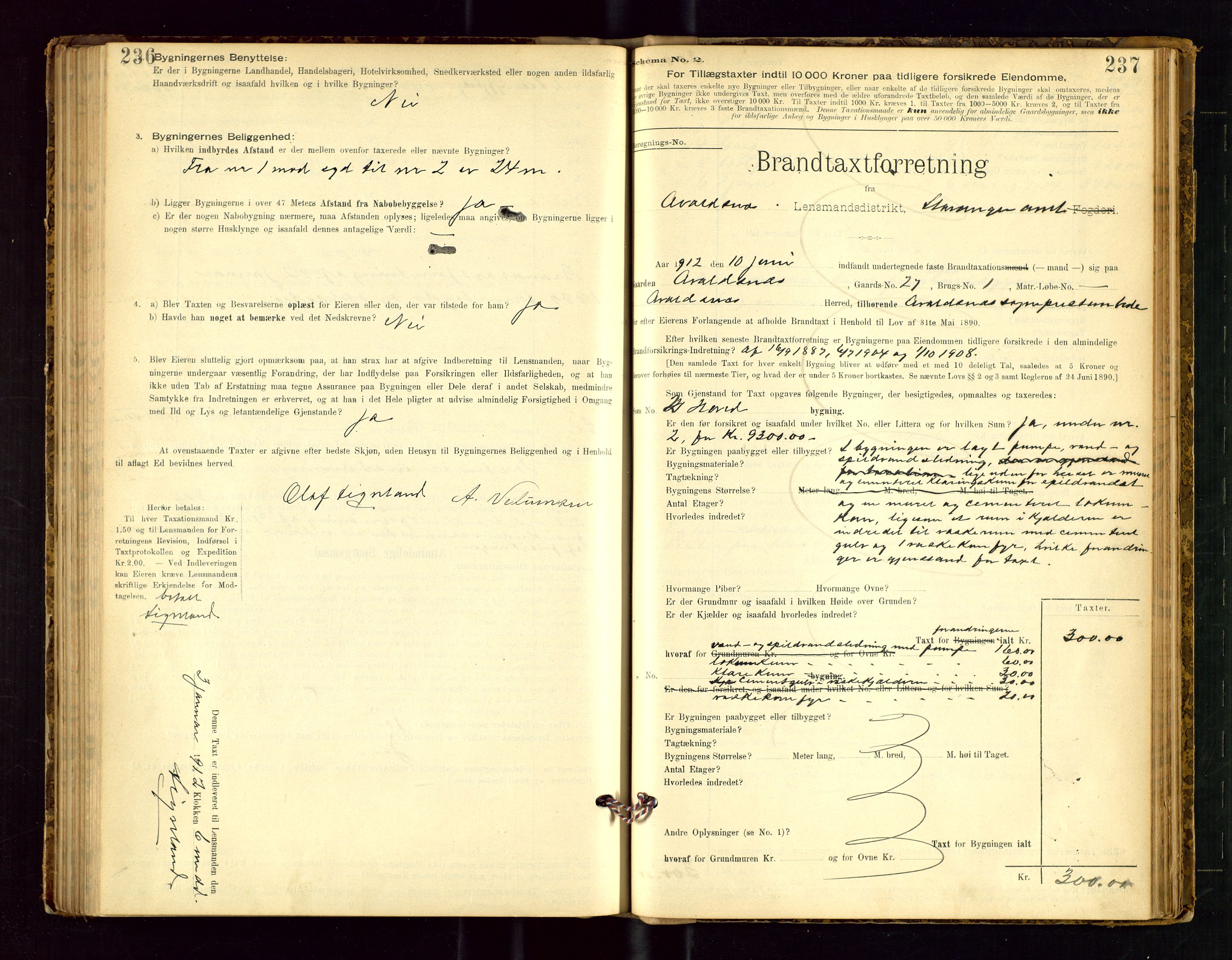 Avaldsnes lensmannskontor, SAST/A-100286/Gob/L0001: "Brandtaxationsprotokol for Avaldsnes Lensmandsdistrikt Ryfylke Fogderi", 1894-1925, p. 236-237