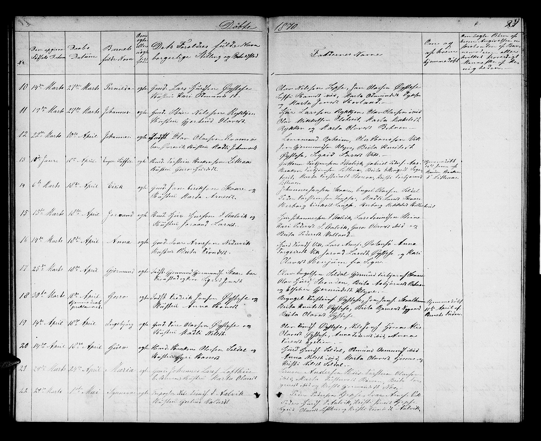 Kvam sokneprestembete, AV/SAB-A-76201/H/Hab: Parish register (copy) no. C 2, 1863-1880, p. 27