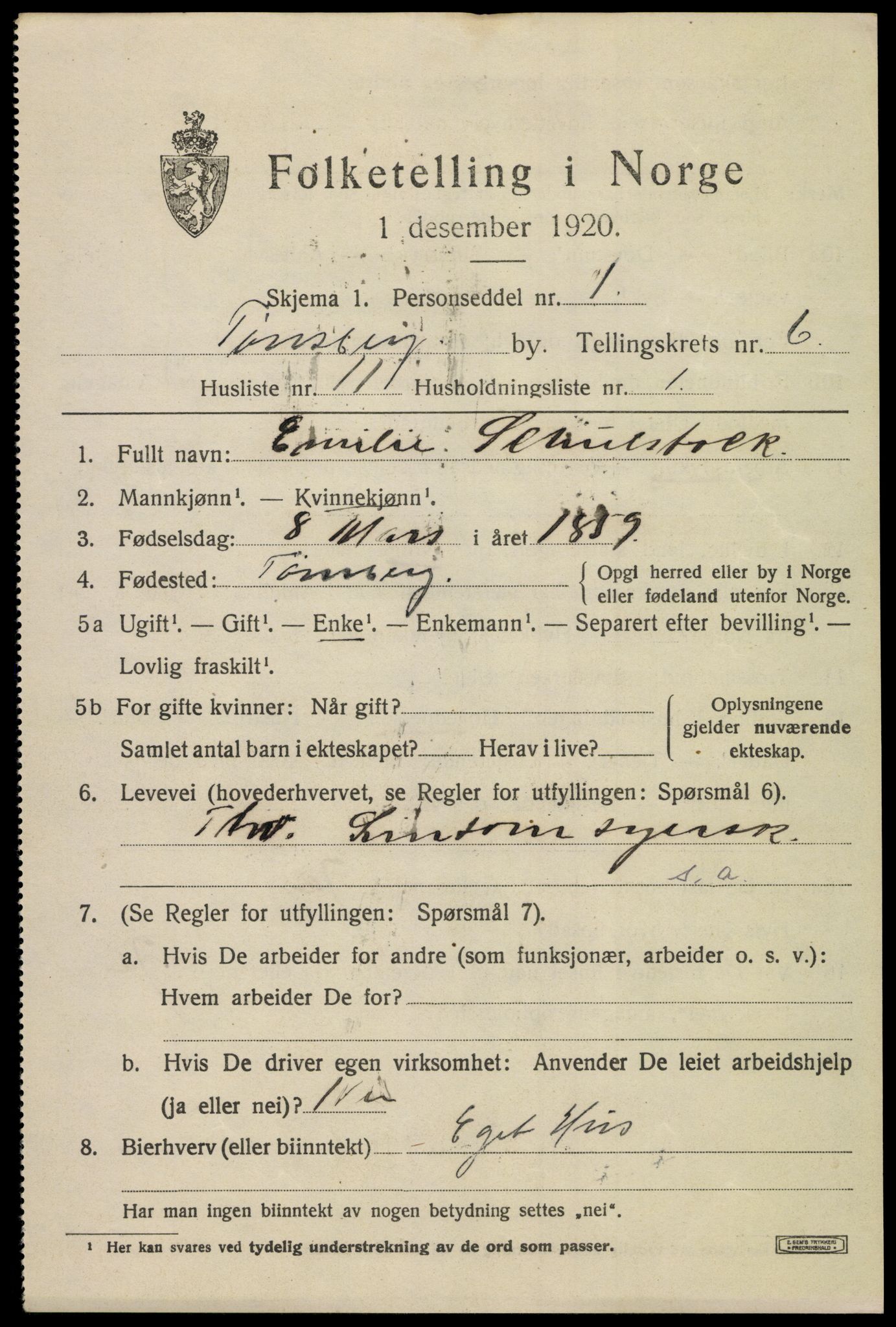 SAKO, 1920 census for Tønsberg, 1920, p. 14429