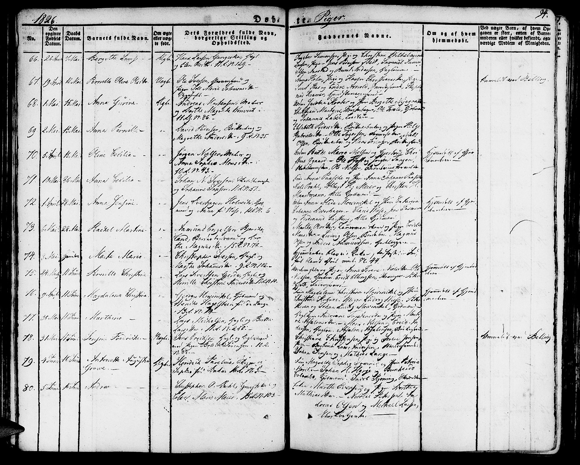 Domkirken sokneprestembete, SAB/A-74801/H/Haa/L0012: Parish register (official) no. A 12, 1821-1840, p. 94