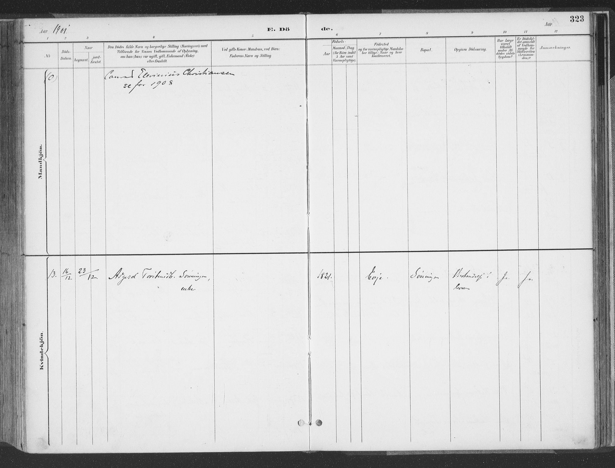 Høvåg sokneprestkontor, AV/SAK-1111-0025/F/Fa/L0006: Parish register (official) no. A 6, 1894-1923, p. 323